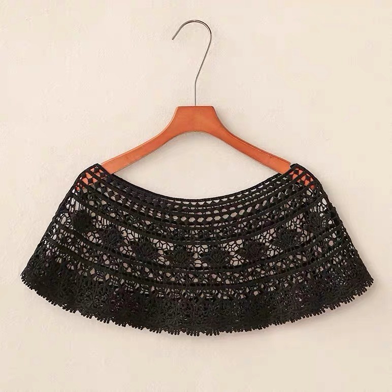 SOM001 - Khăn choàng nữ ren phong cách Hàn Quốc, phối đồ thời trang che dáng - Lá nhỏ đen