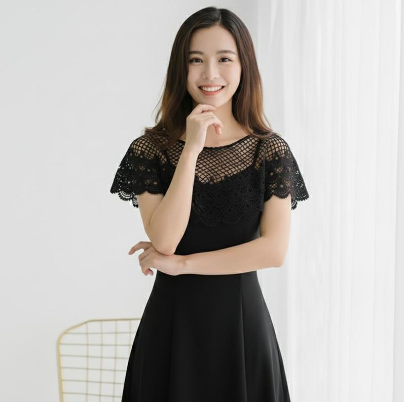 SOM001 - Khăn choàng nữ ren phong cách Hàn Quốc, phối đồ thời trang che dáng - Vỏ sò đen