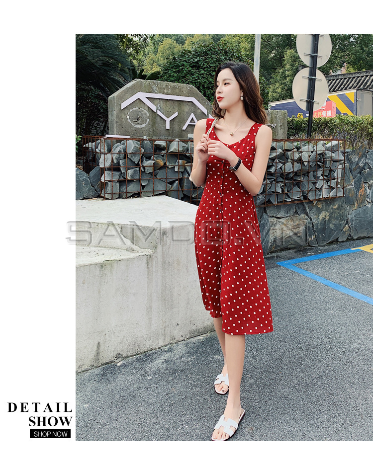 Váy chấm bi đỏ vạt chéo - Vshirt - Thời trang ngoại cỡ