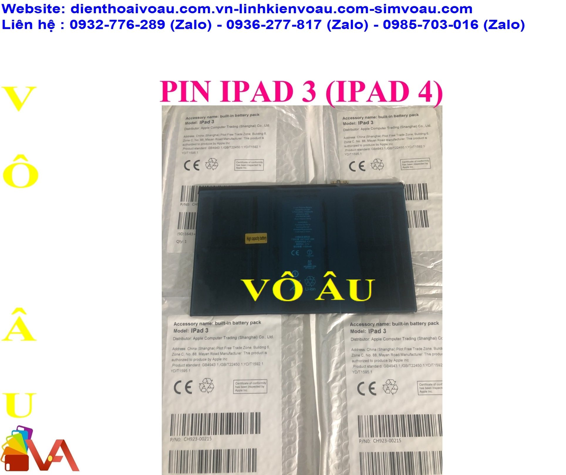 PIN IPAD 3 (IPAD 4) DUNG LƯỢNG CAO