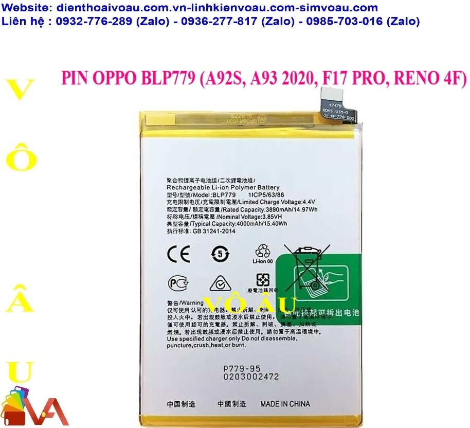 PIN OPPO BLP779 (A92S, A93 2020, F17 PRO, RENO 4F) ZIN