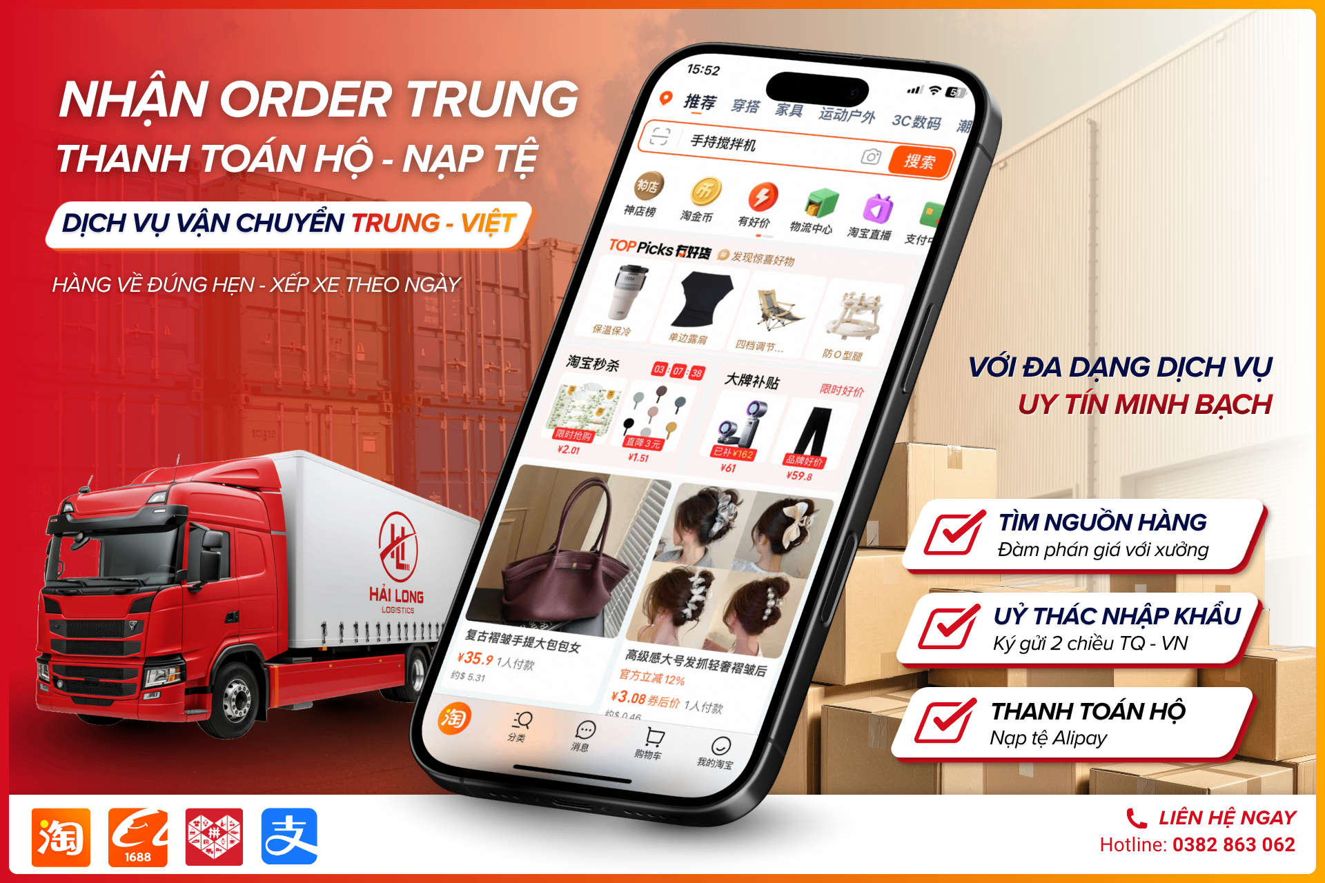 Dịch vụ order taobao, tmall, 1688