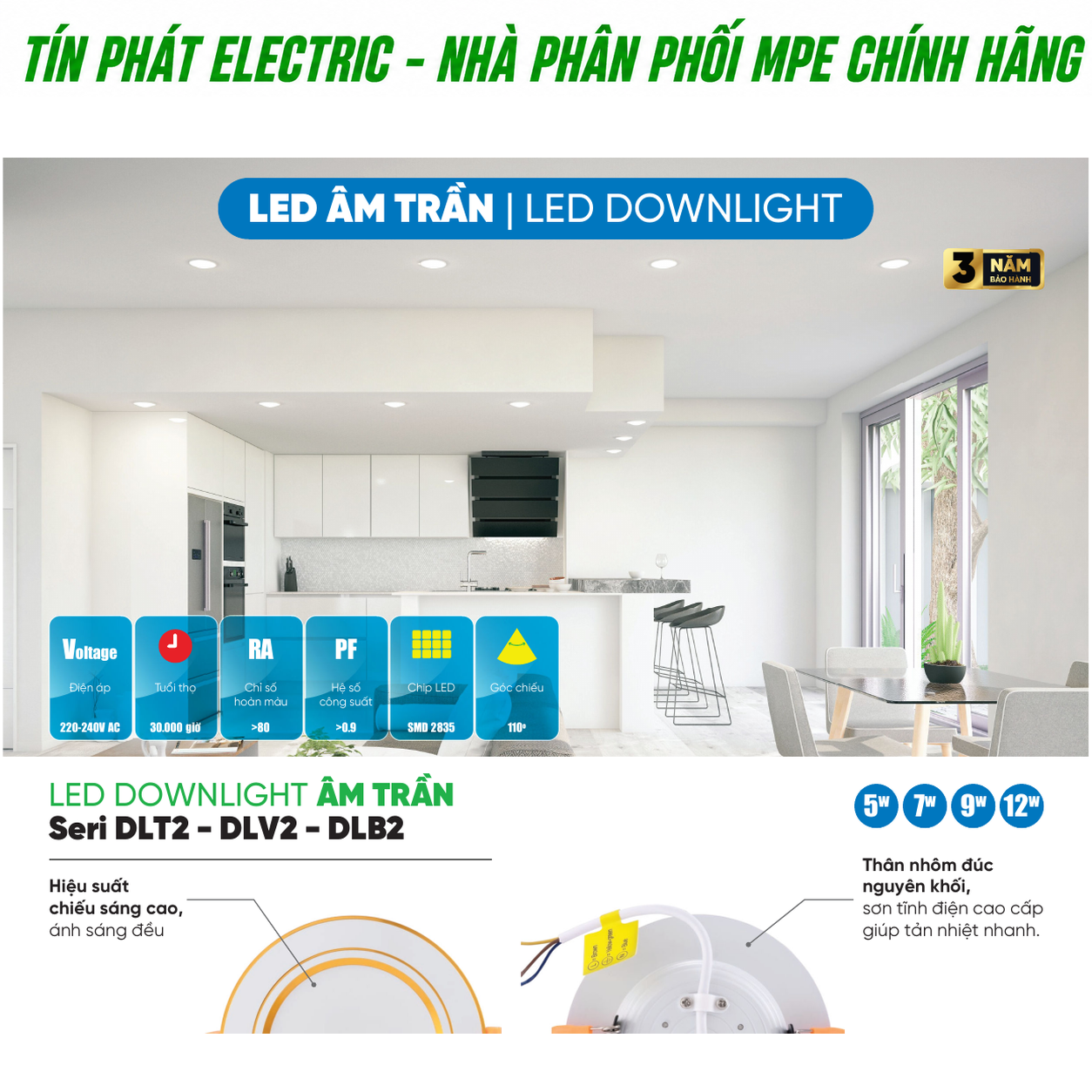 Bảng giá LED Âm Trần Downlight MPE Series DLT2 – Giá sỉ cho đại lý, nhà thầu và công trình