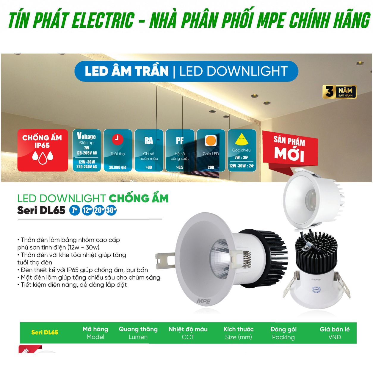 Bảng giá sỉ MPE Series DL65 IP65 – Lập đơn chống ẩm theo khu vực và tiến độ