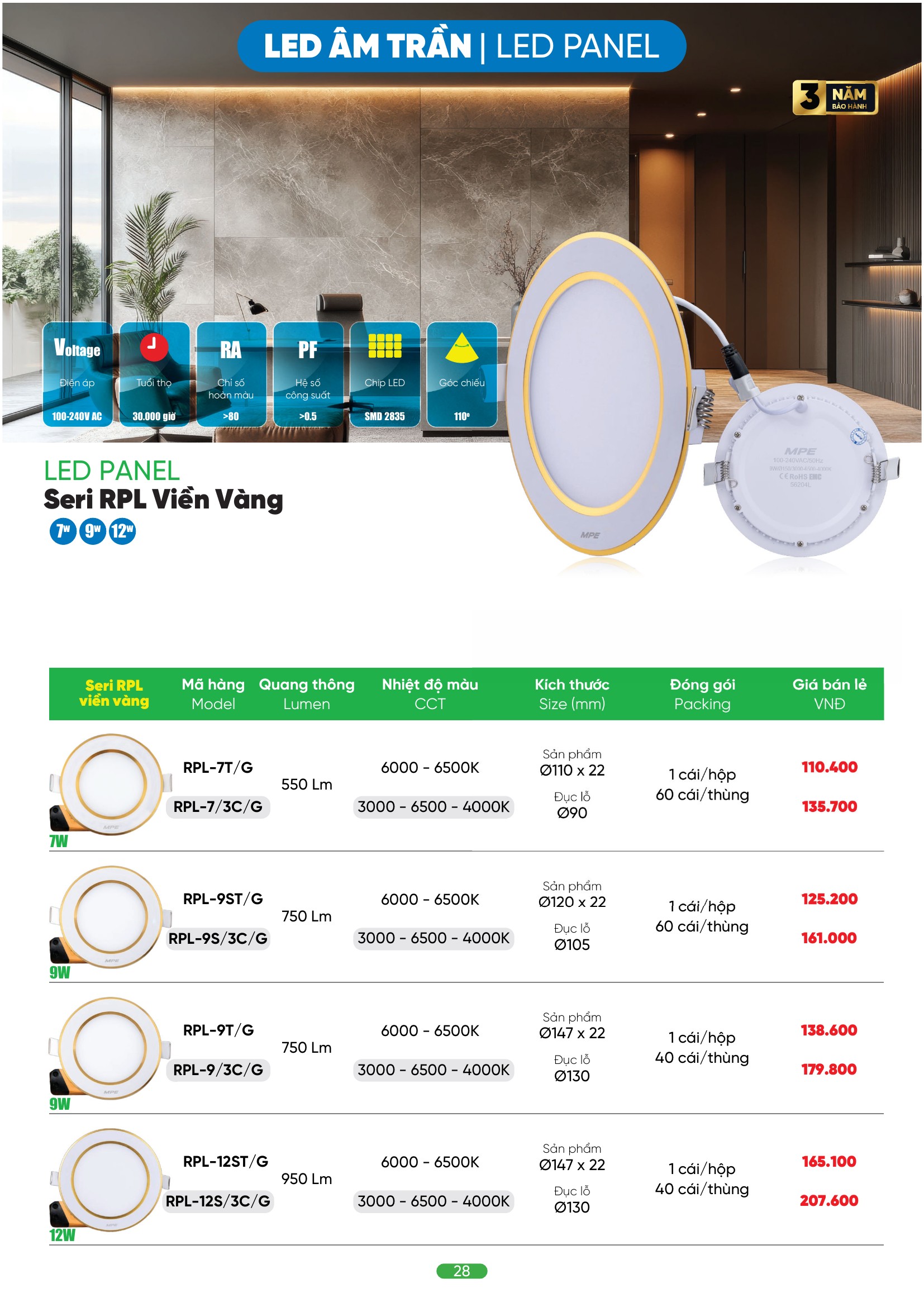 Đèn LED âm trần MPE 7W – Lựa chọn phổ biến cho nhà ở