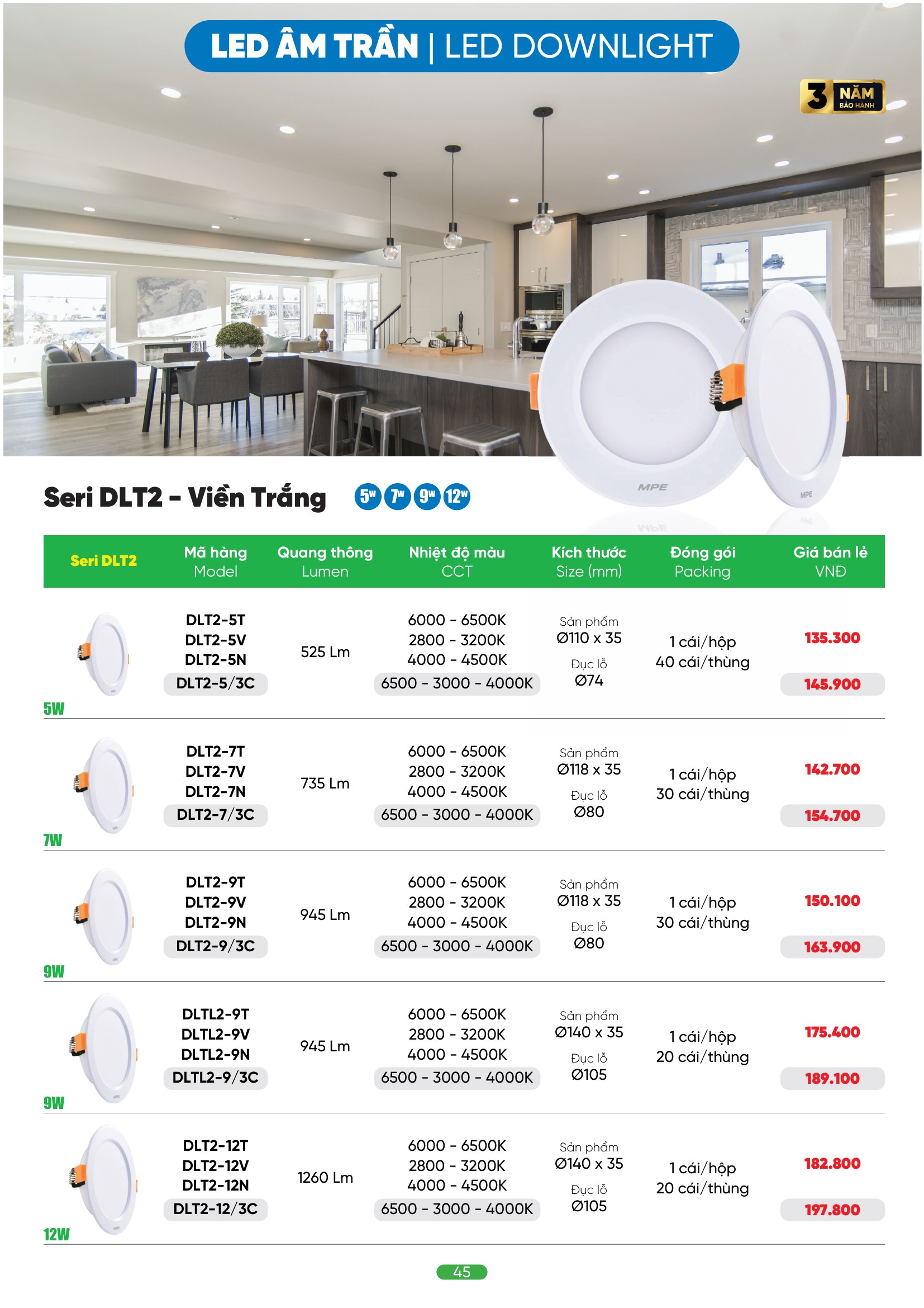 Đèn LED âm trần MPE cho phòng khách – Cách chọn công suất và ánh sáng