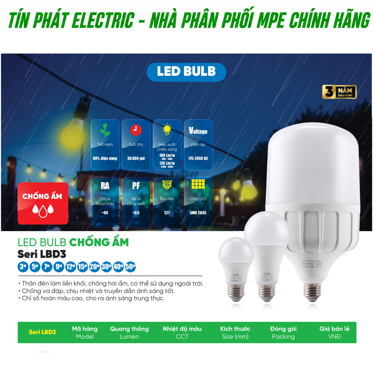 Mua LED Bulb MPE Series LBD3 – Cách chọn đúng sản phẩm cho nhu cầu thực tế