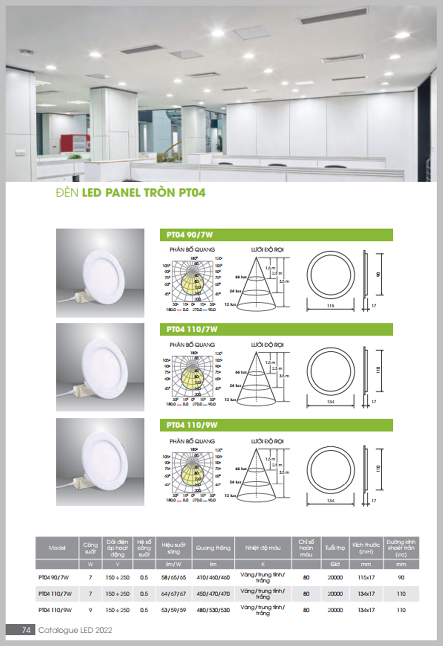 Đèn Led Âm Trần Panel tròn Rạng Đông PT04.V2 135/9W 6500K