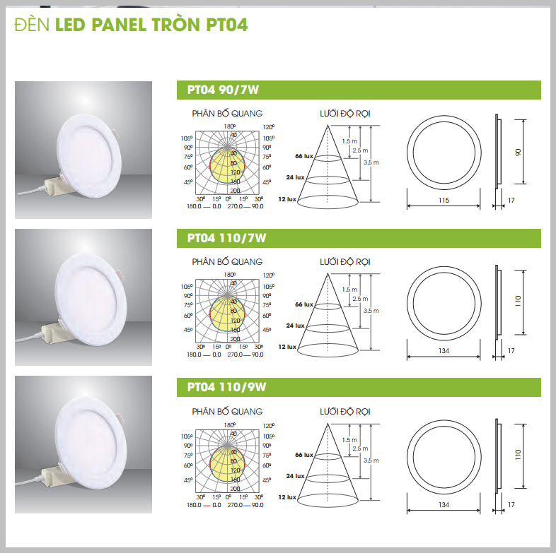 Đèn Led Âm Trần Panel tròn Rạng Đông PT04.V2 110/9W 3000K