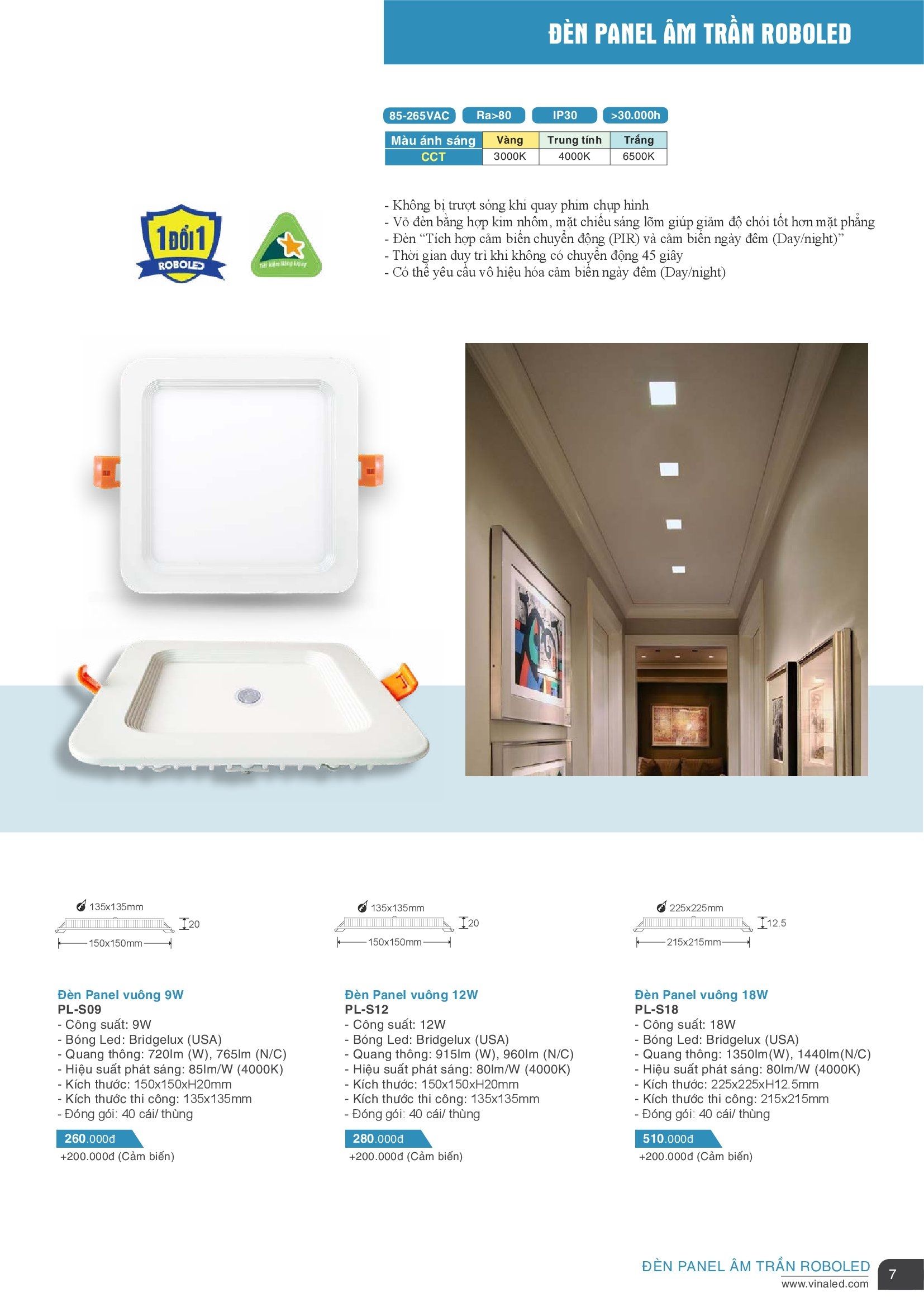 PL-S12 ( Đèn Panel âm trần Vuông 12W, ánh sáng Trung tính )