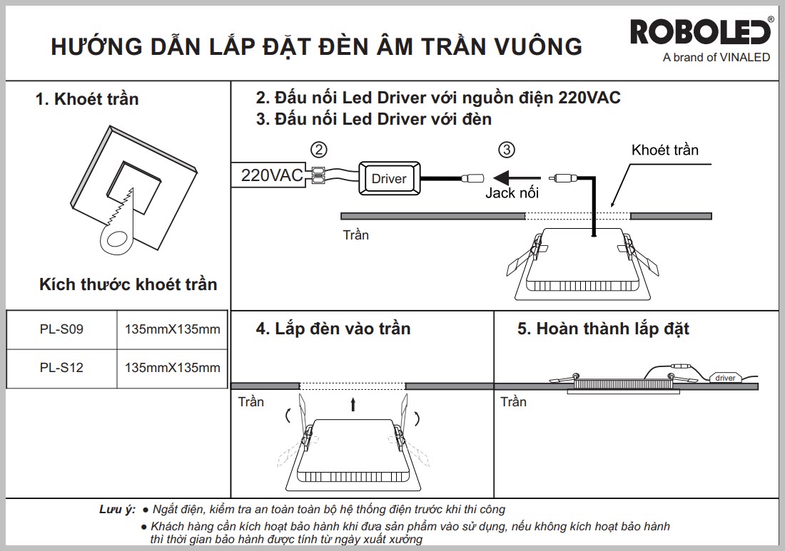 PL-S09 ( Đèn Panel âm trần Vuông 9W, ánh sáng Vàng )