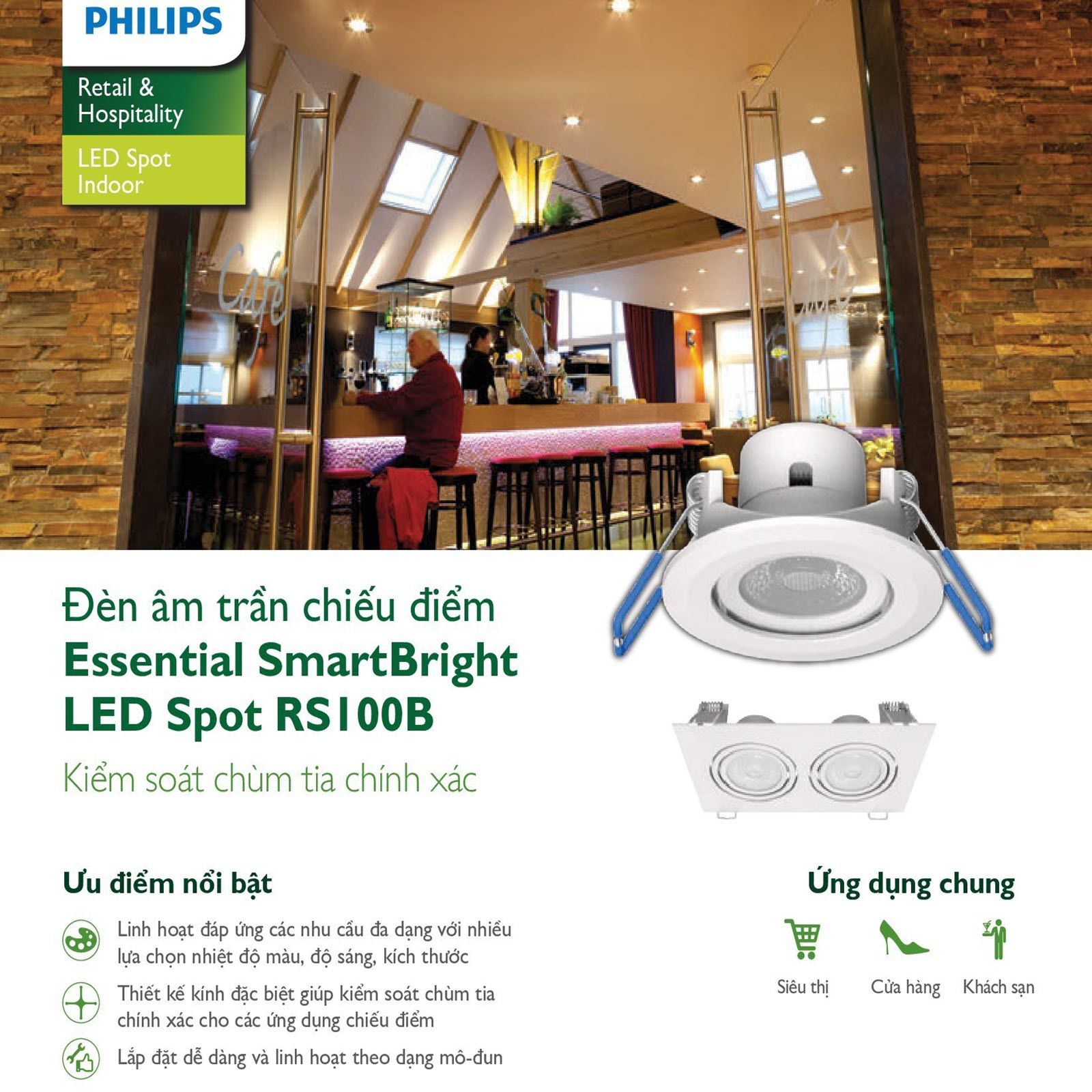 Đèn âm trần chiếu điểm Philips - Kiểm soát chùm tia chính xác