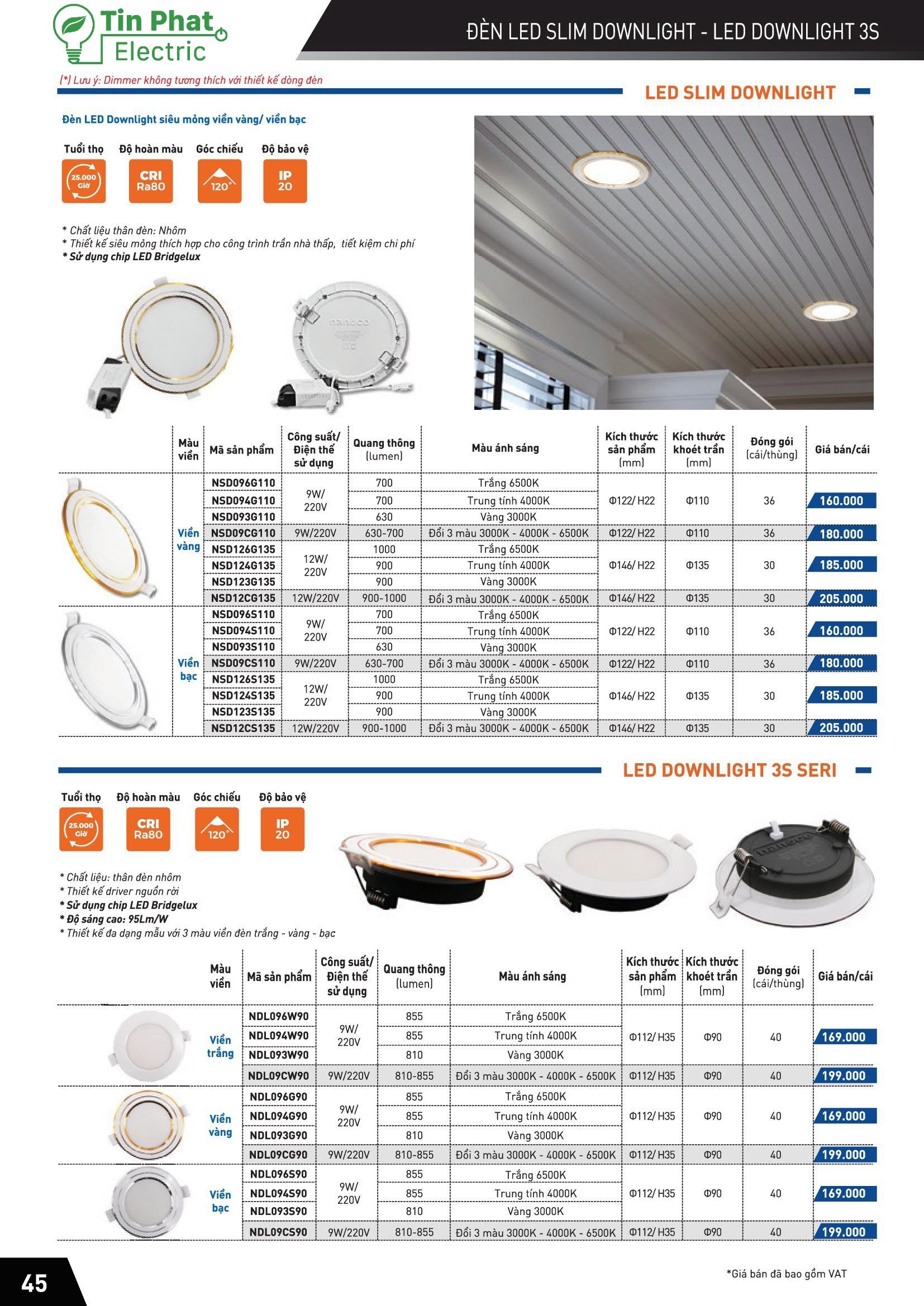 Đèn LED Downlight siêu mỏng viền vàng/ viền bạc ( CATALOGUE )