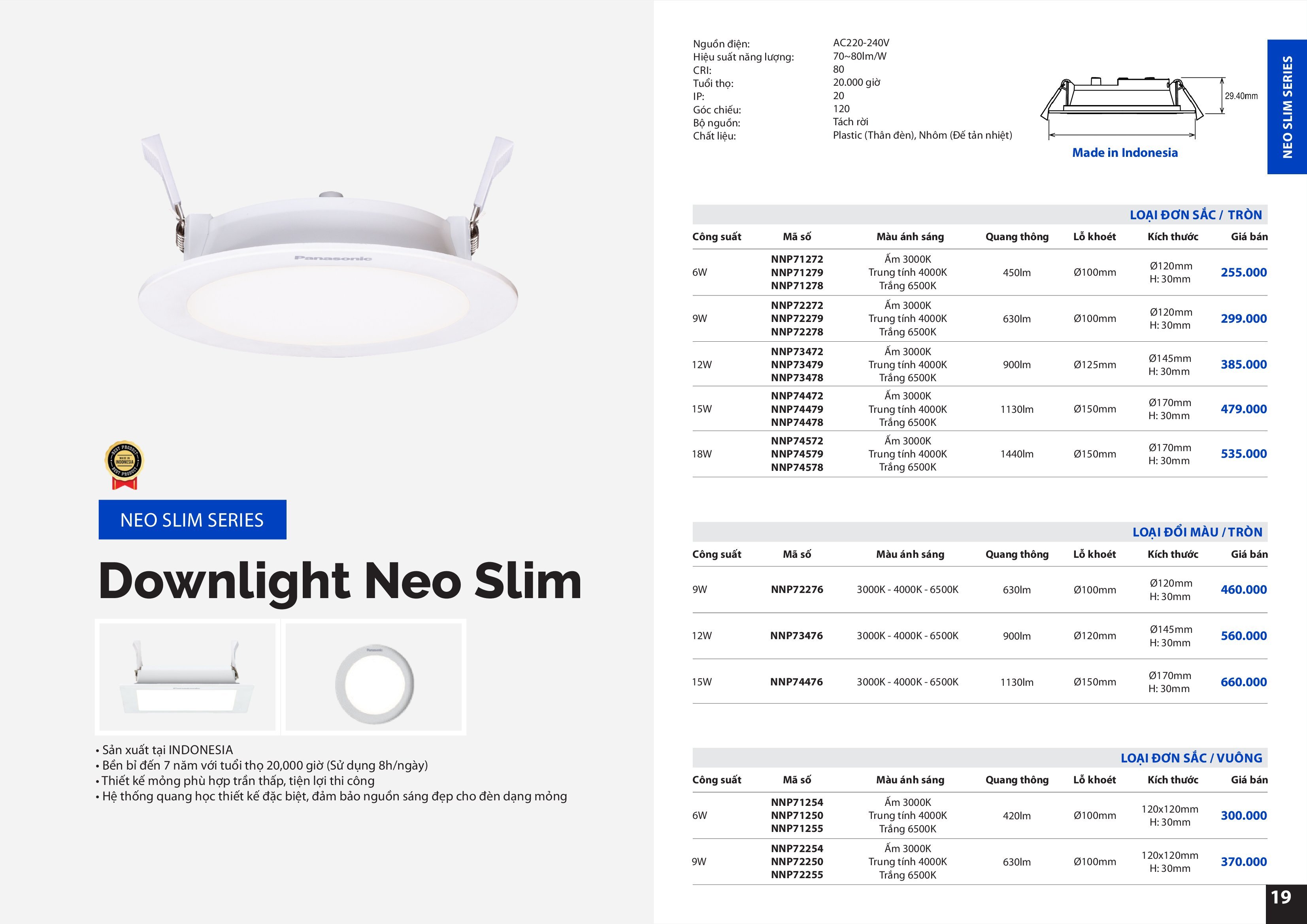 Đèn Led âm trần neo slim downlight loại đơn sắc Vuông 6W, Ánh sáng trắng NNP71255