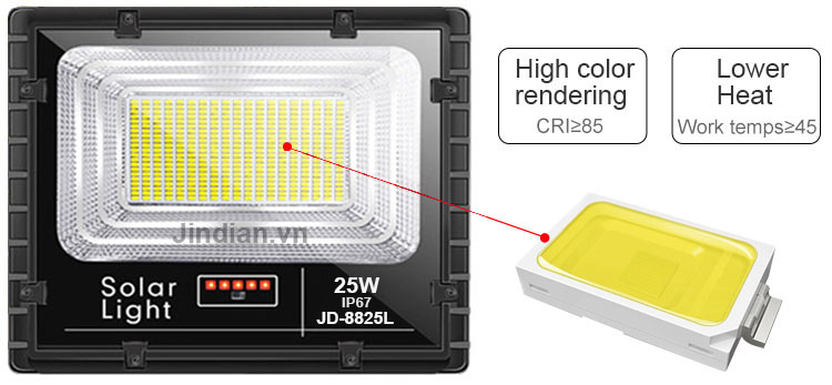Đèn năng lượng mặt trời Jindian – JD8825L, Công suất 25W