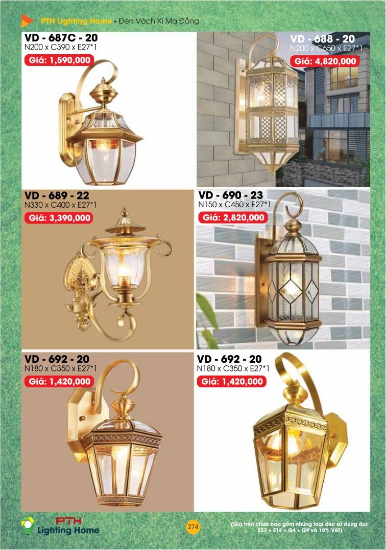 274 Đèn Vách Xi Mạ Đồng Lighting Home