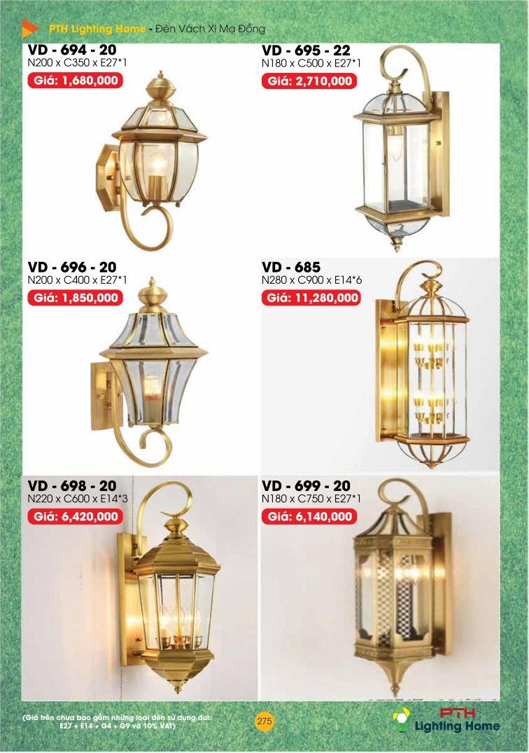 275 Đèn Vách Xi Mạ Đồng Lighting Home