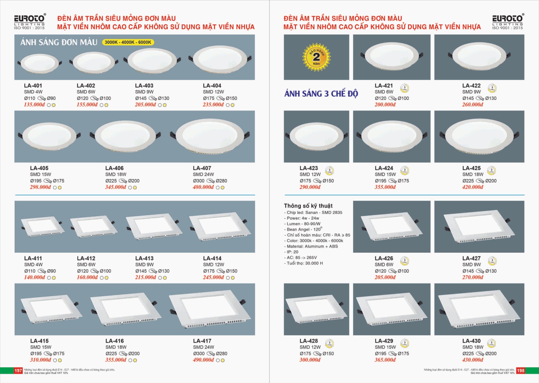 Bảng giá Đèn Trang Trí EUROTO Lighting (Catalogue 2023-2024)