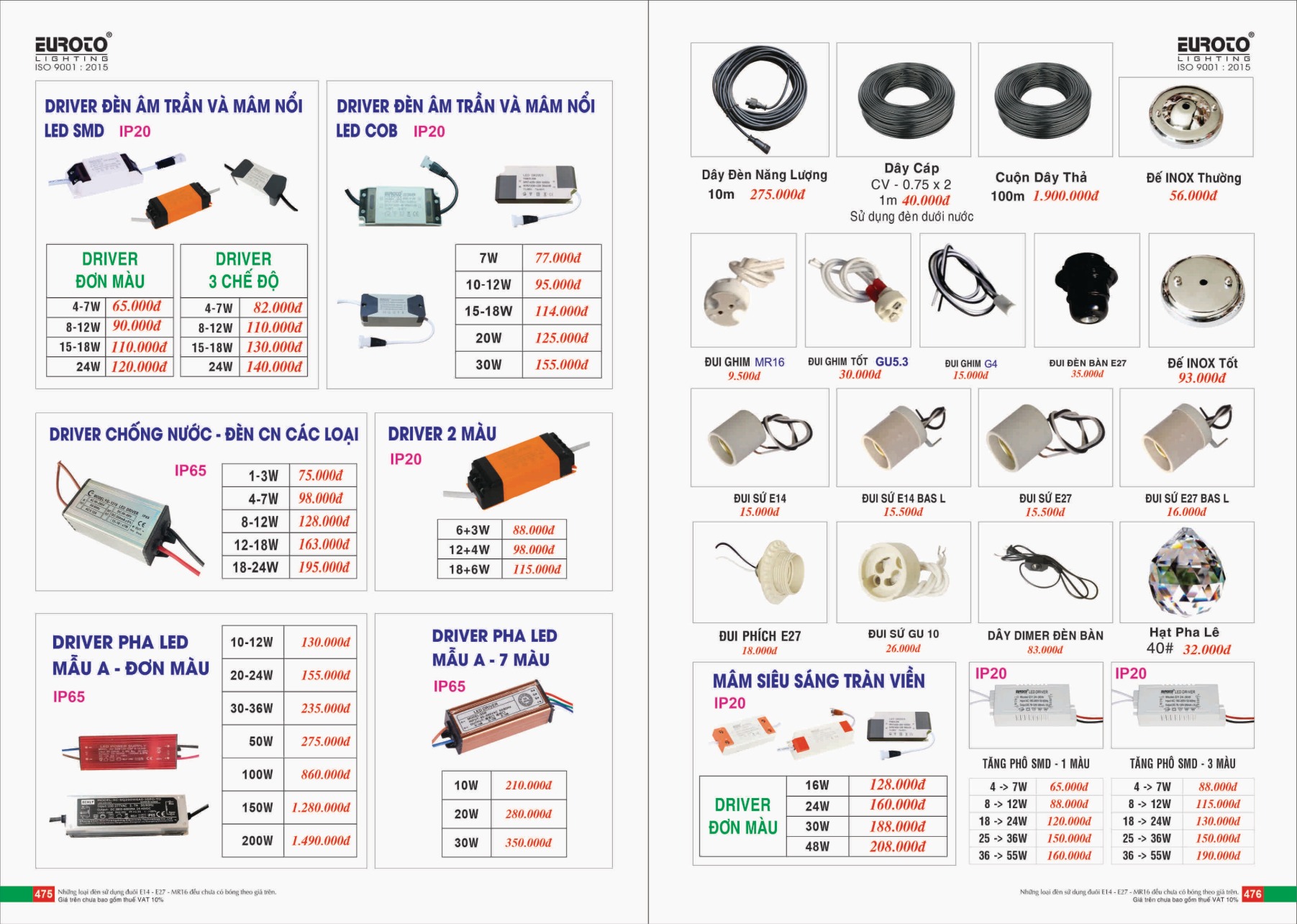 Bảng giá Đèn Trang Trí EUROTO Lighting (Catalogue 2023-2024)