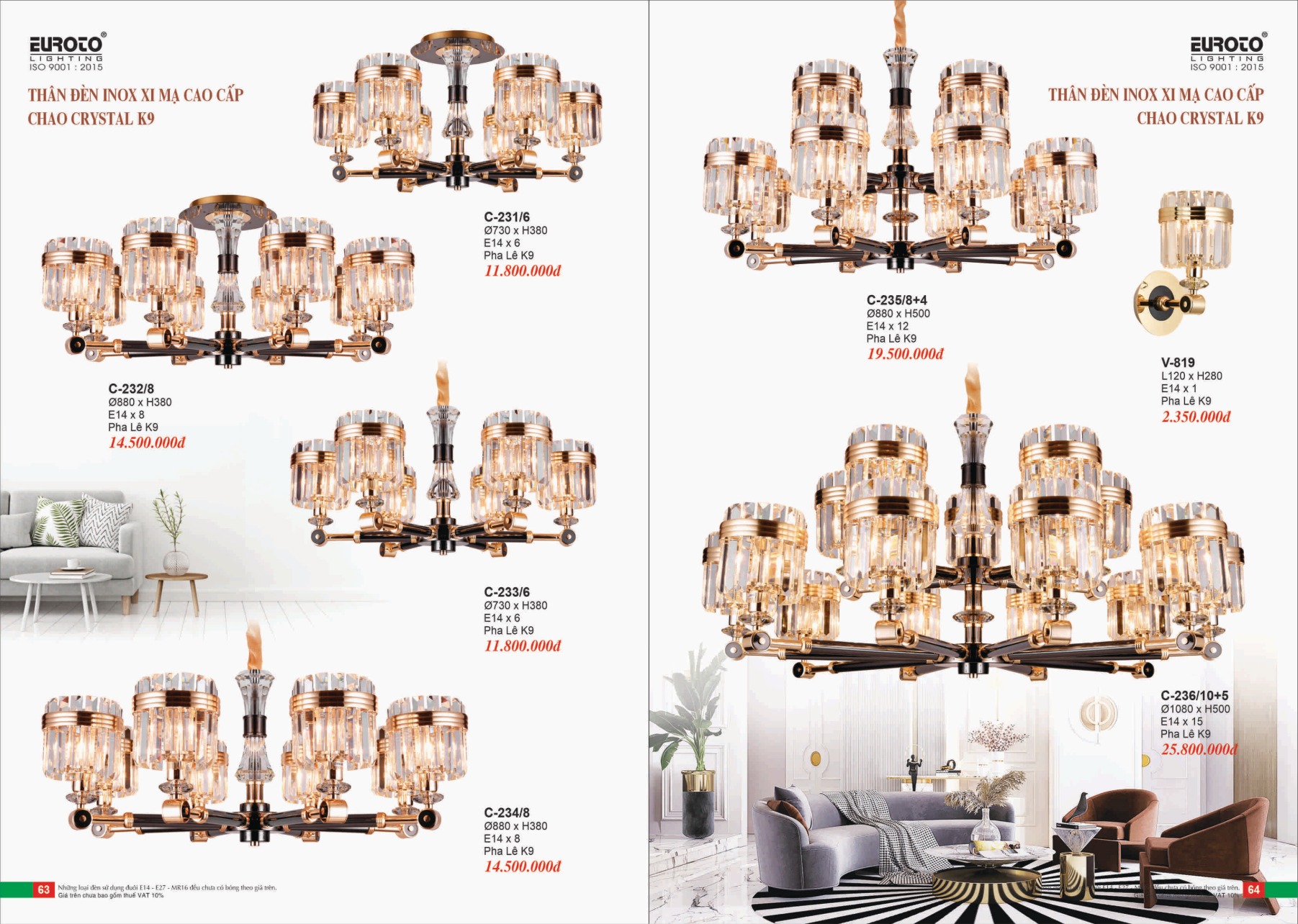 Bảng giá Đèn Trang Trí EUROTO Lighting (Catalogue 2023-2024)