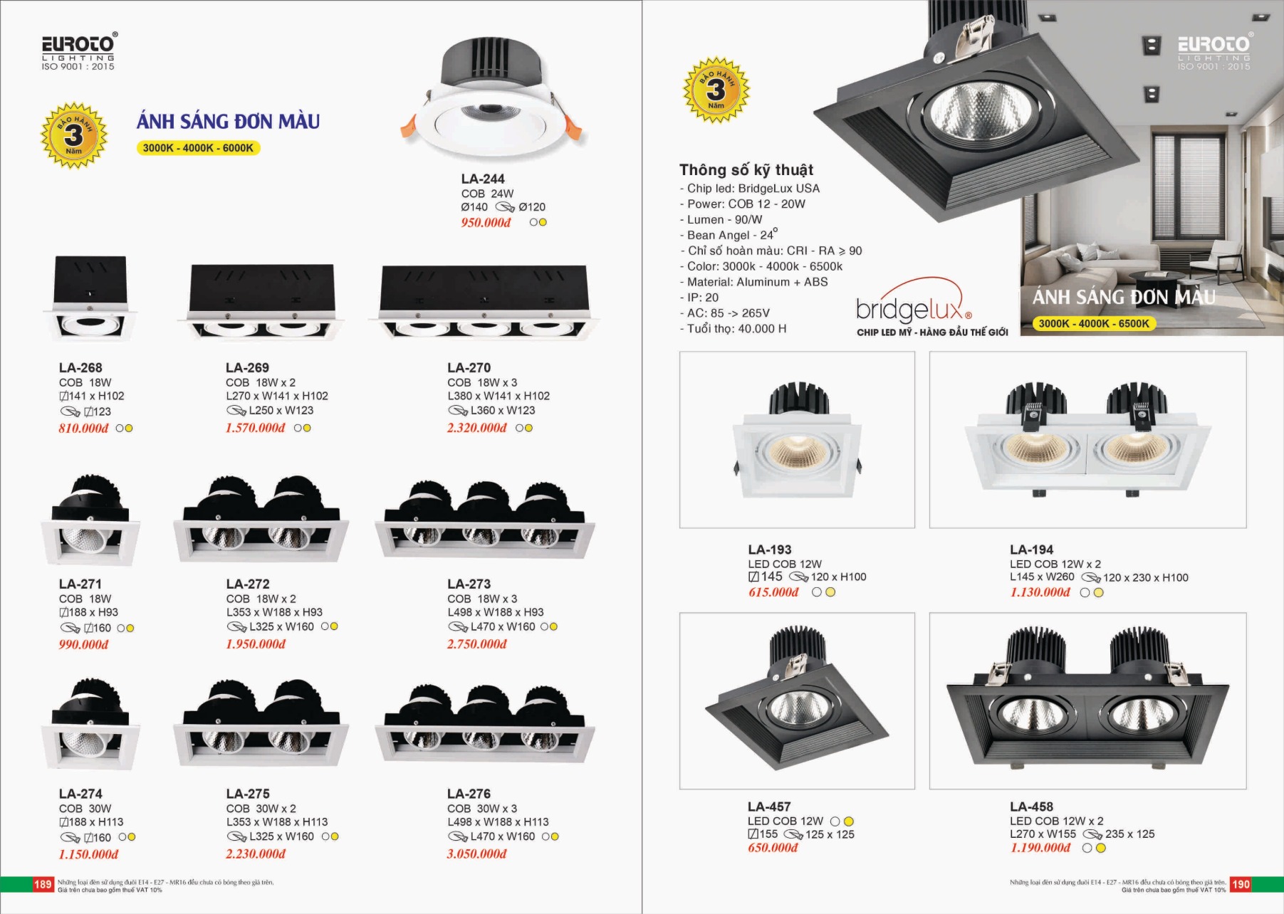 Bảng giá Đèn Trang Trí EUROTO Lighting (Catalogue 2023-2024)