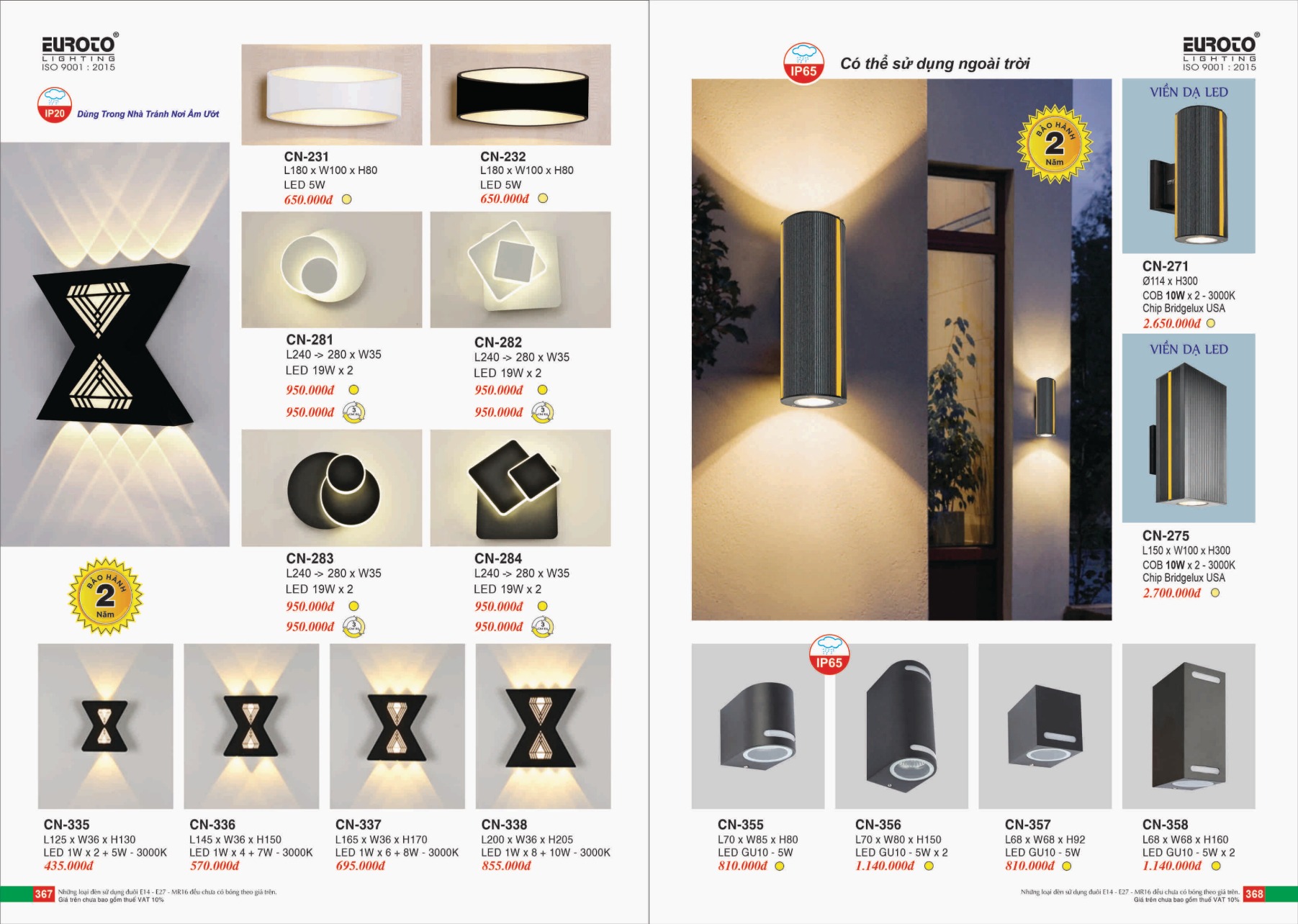 Bảng giá Đèn Trang Trí EUROTO Lighting (Catalogue 2023-2024)