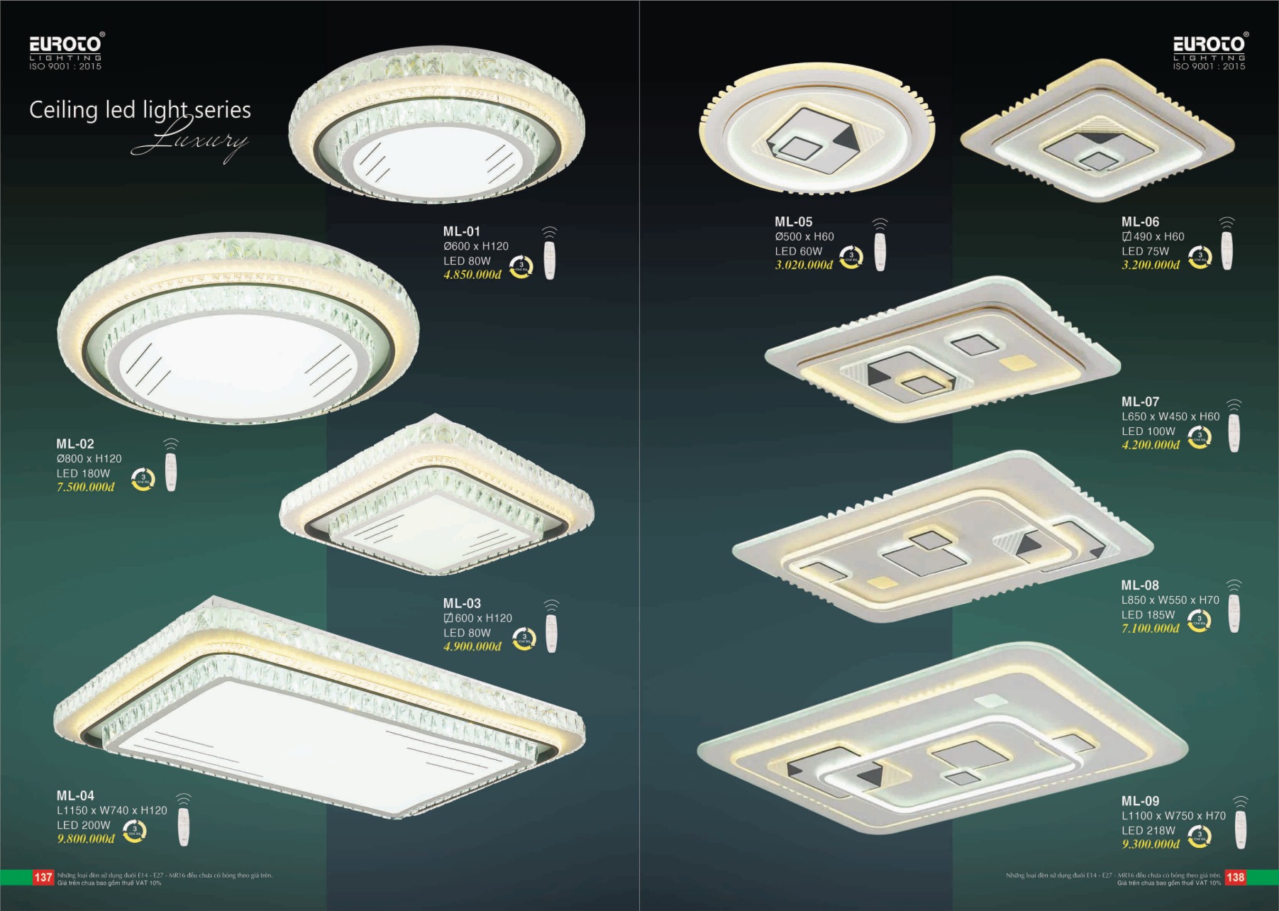 Bảng giá Đèn Trang Trí EUROTO Lighting (Catalogue 2023-2024)