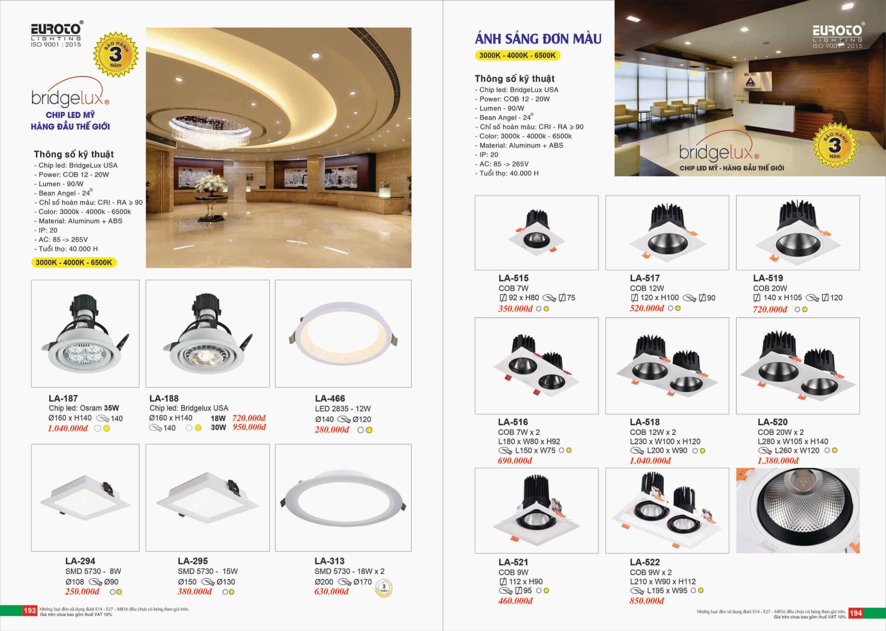 Bảng giá Đèn Trang Trí EUROTO Lighting (Catalogue 2023-2024)