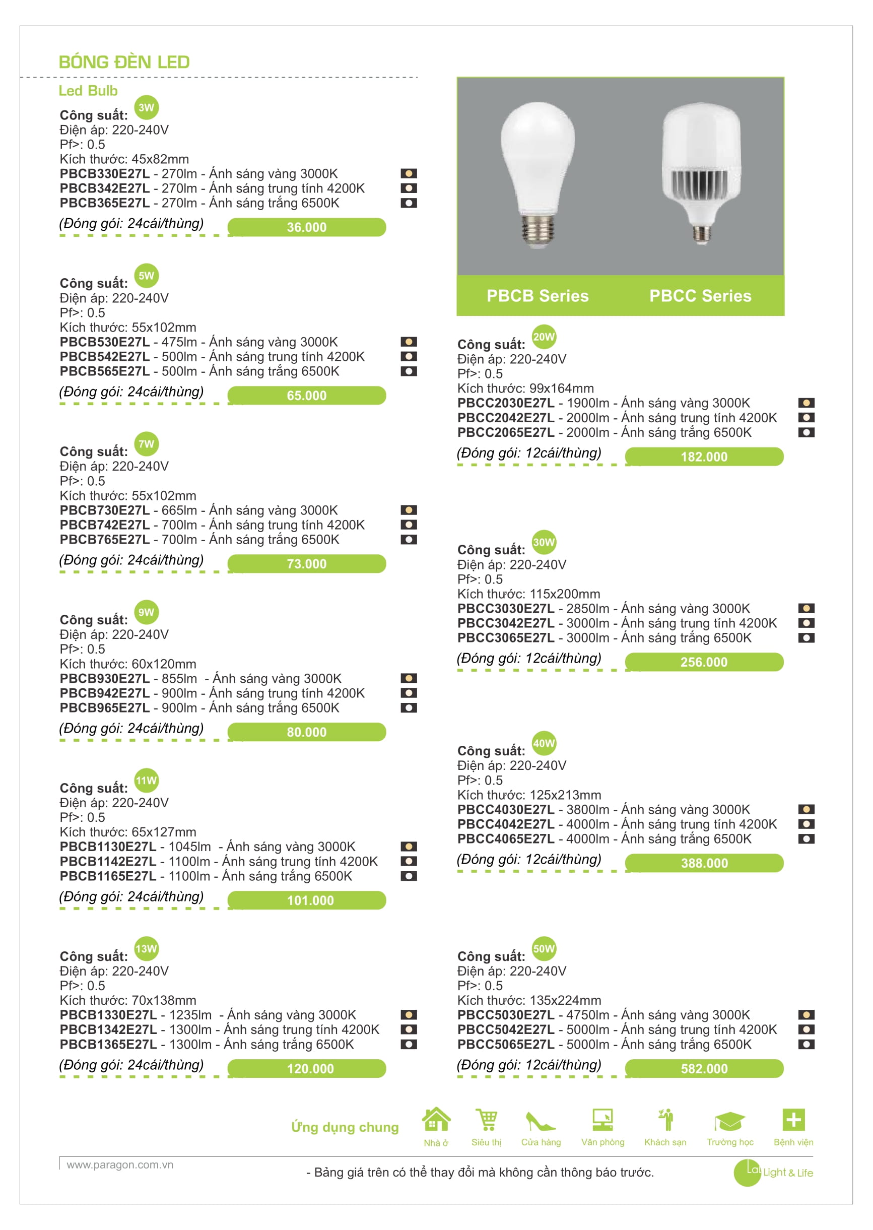 PARAGON - Catalogue Bảng giá Đèn Led Paragon 2023