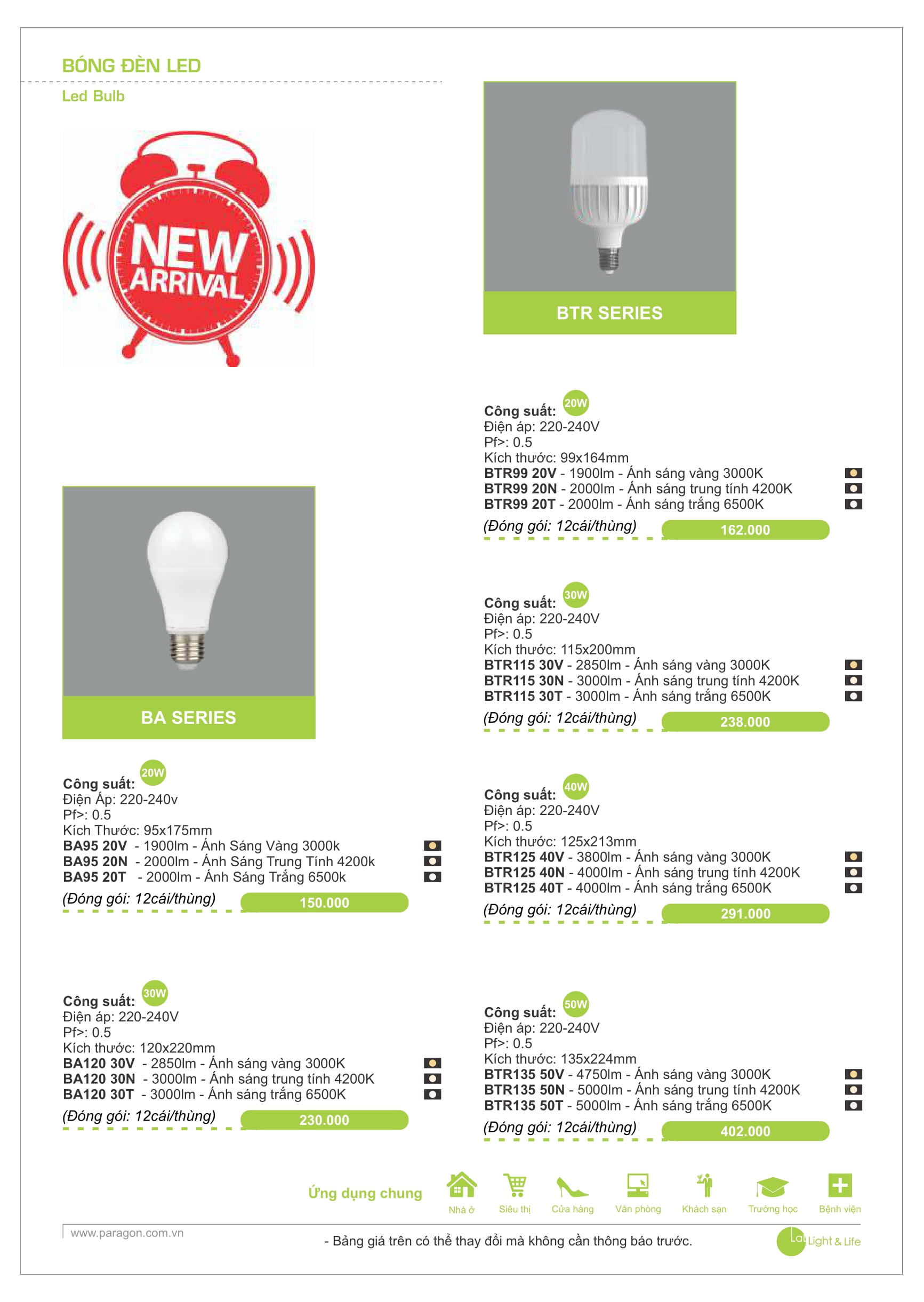 PARAGON - Catalogue Bảng giá Đèn Led Paragon 2023