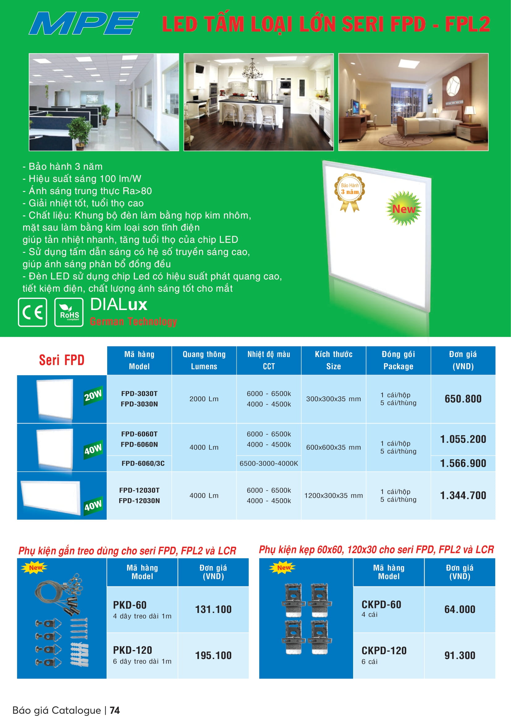 LED PANEL LỚN FPL-12060 TRẮNG, VÀNG, TRUNG TÍNH SERIES FPL (MPE)