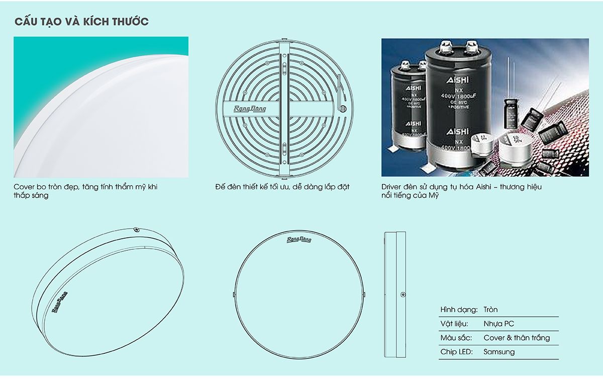 Đèn LED ốp trần tròn đế nhựa Model: LN12N 220/18W