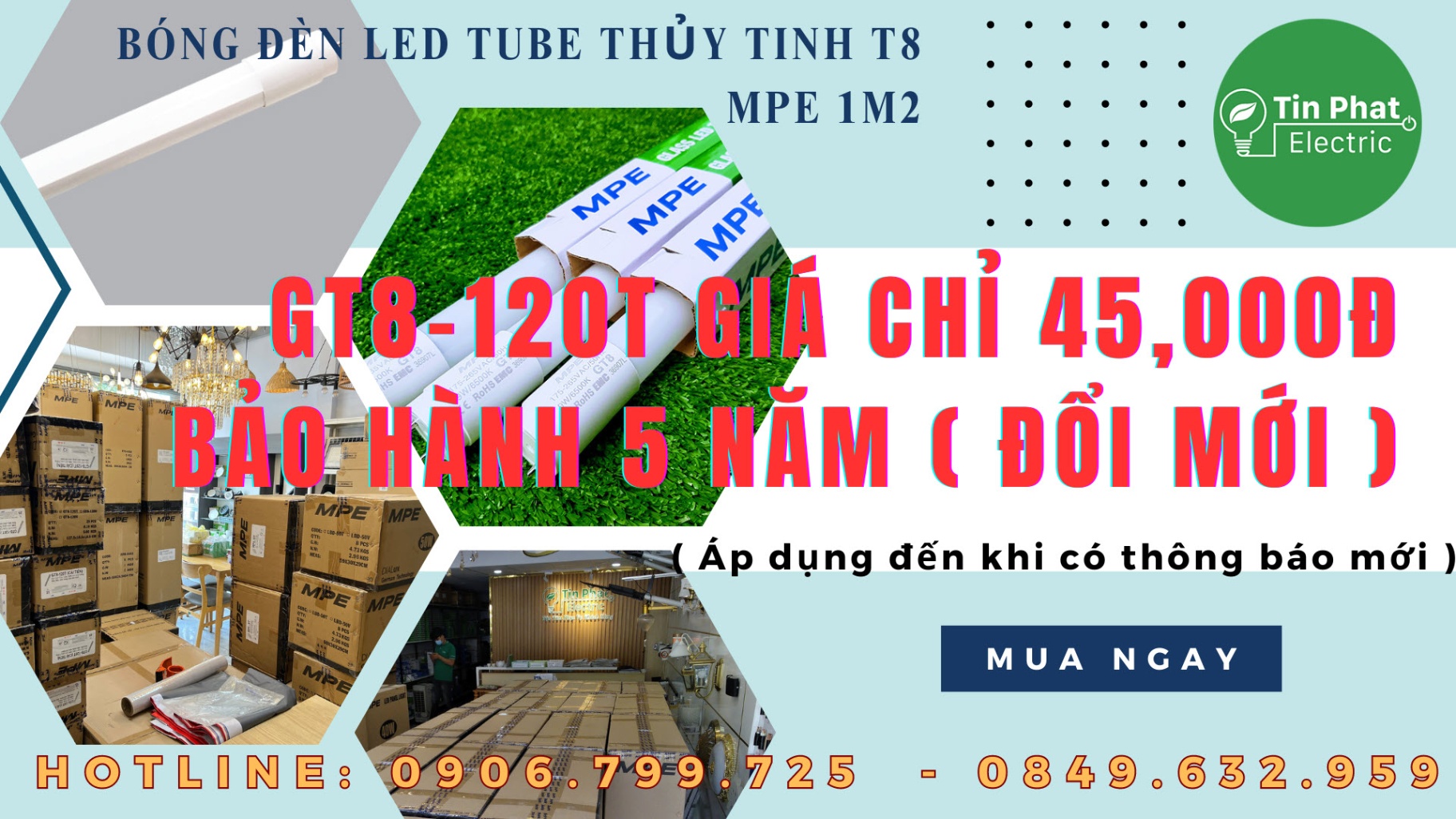 GT8-120T (Đèn led tube thủy tinh T8 1.2m trắng)