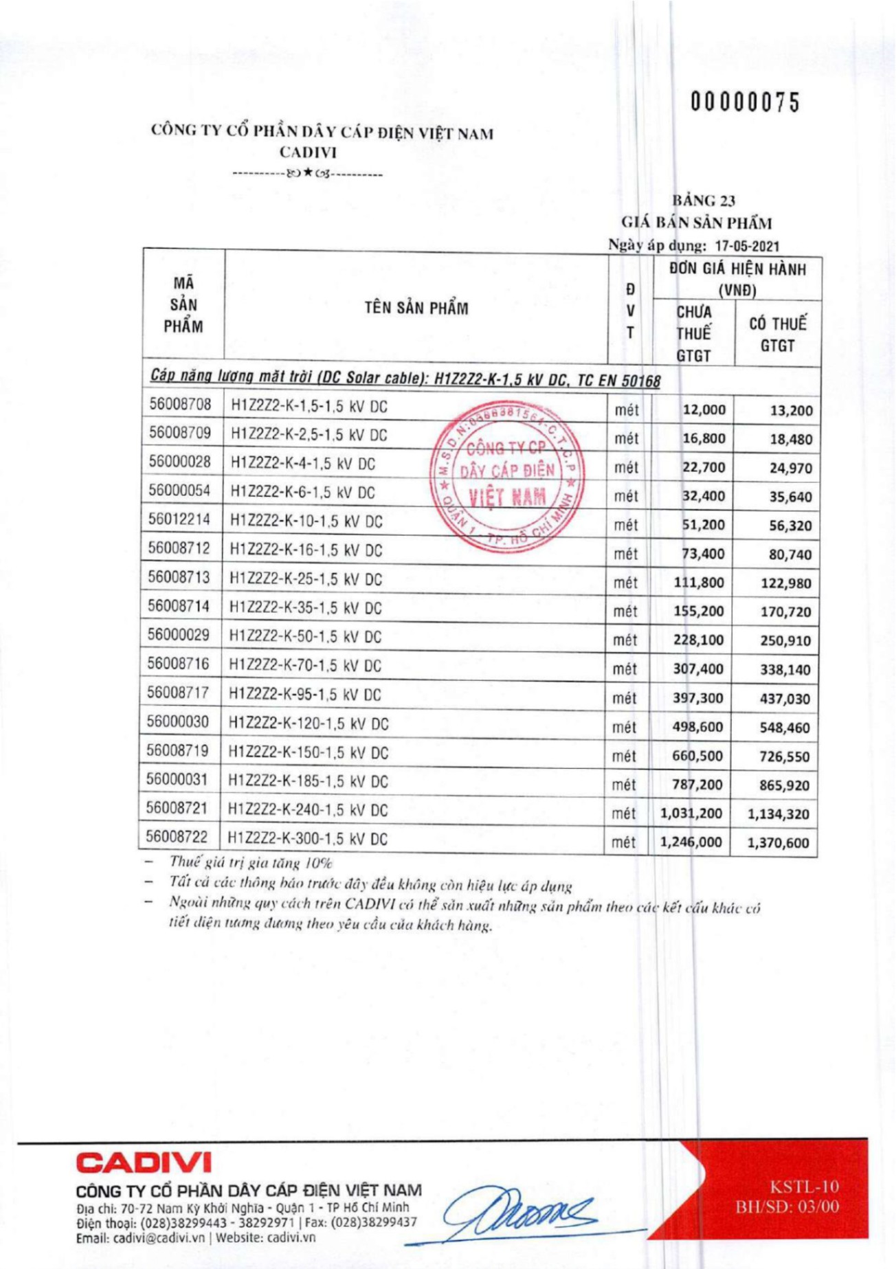 Catalogue Bảng giá Cadivi 2023 - Nhà phân phối, Đại lý Cadivi TpHCM