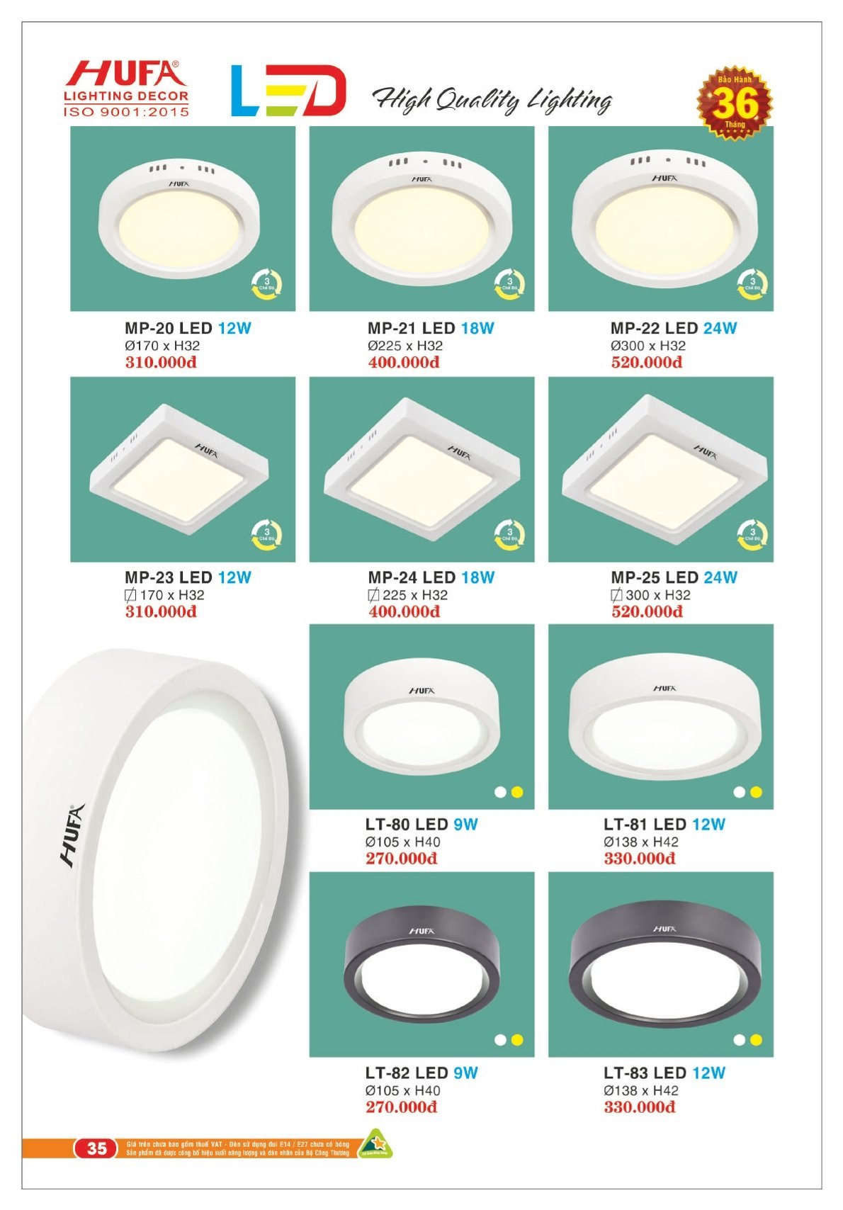 Bảng giá Đèn Led HUFA (Catalogue 2023-2024)