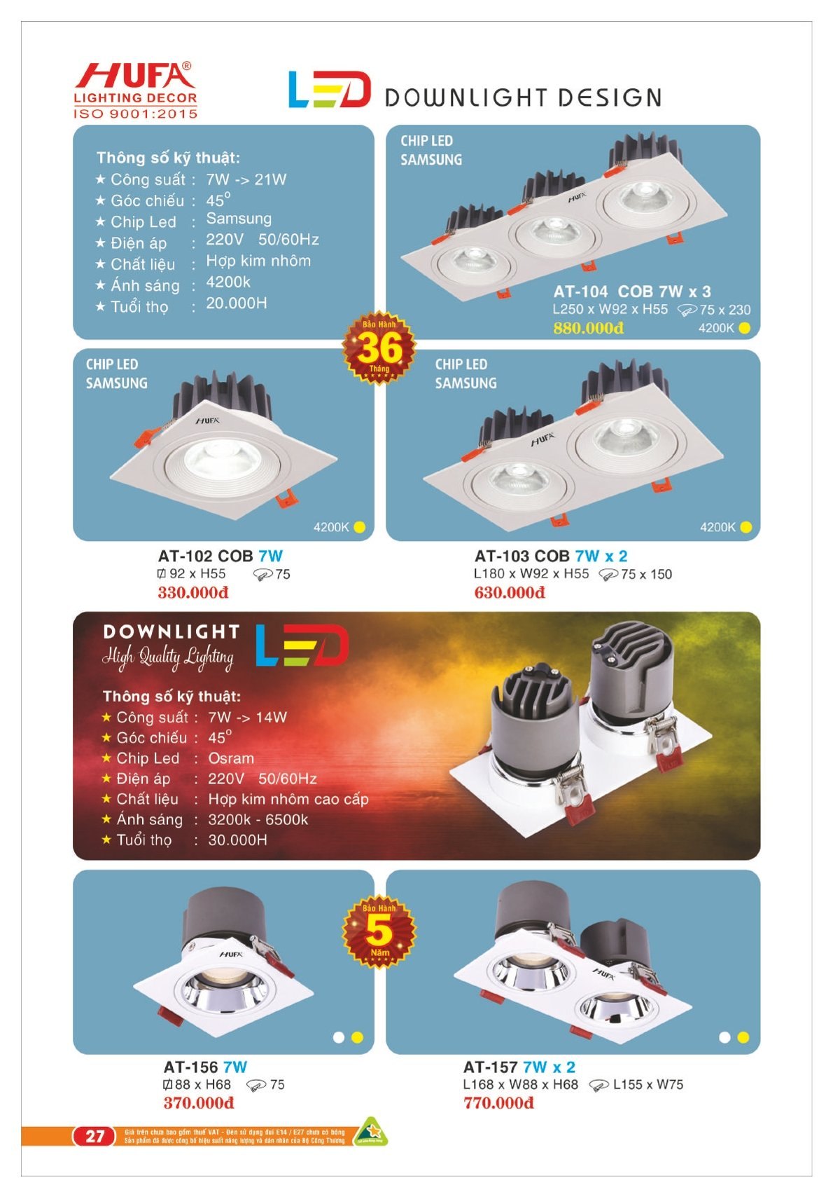 Bảng giá Đèn Led HUFA (Catalogue 2023-2024)