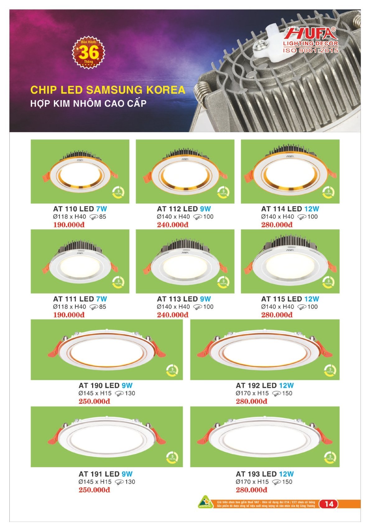 Bảng giá Đèn Led HUFA (Catalogue 2023-2024)