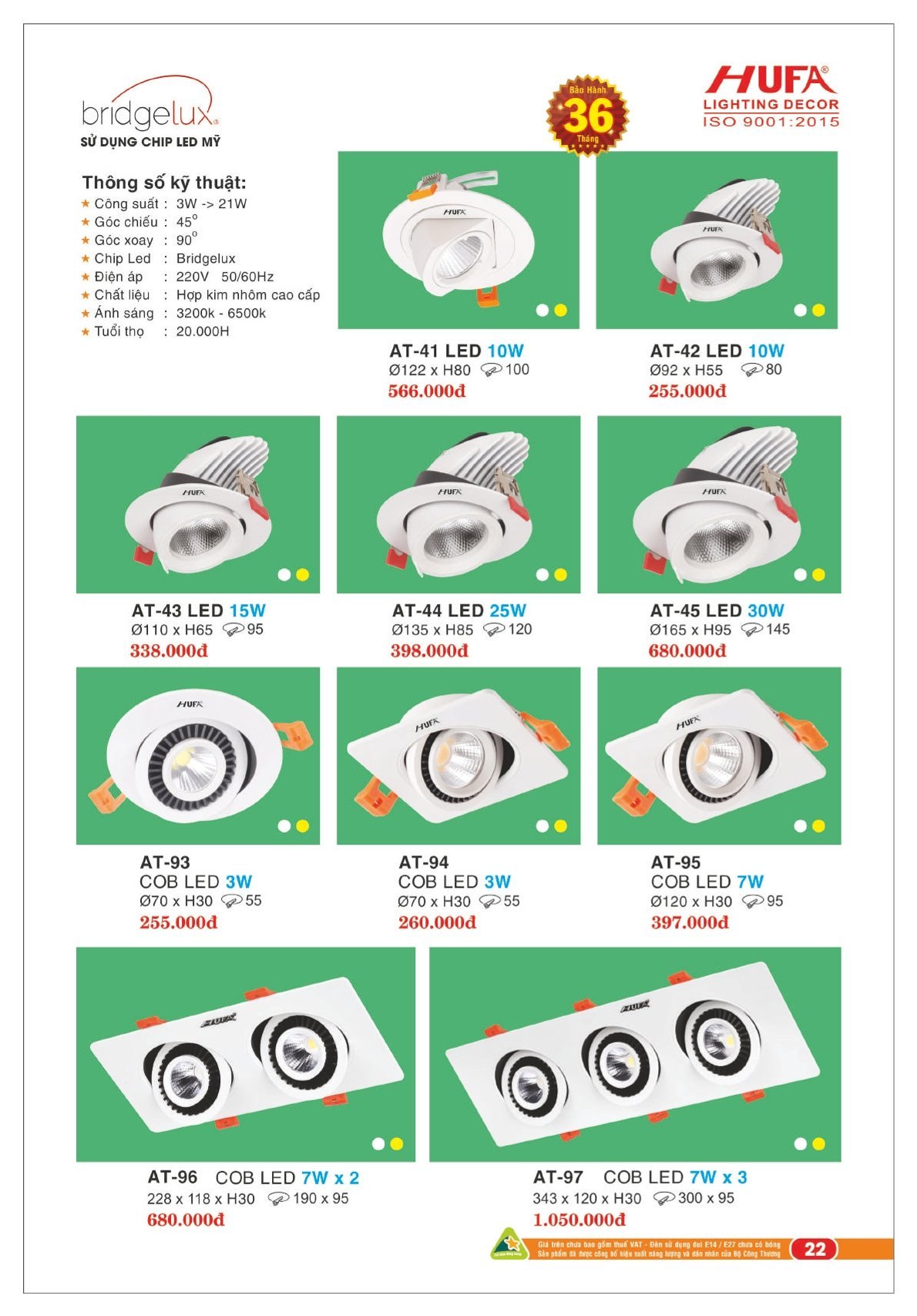 Bảng giá Đèn Led HUFA (Catalogue 2023-2024)