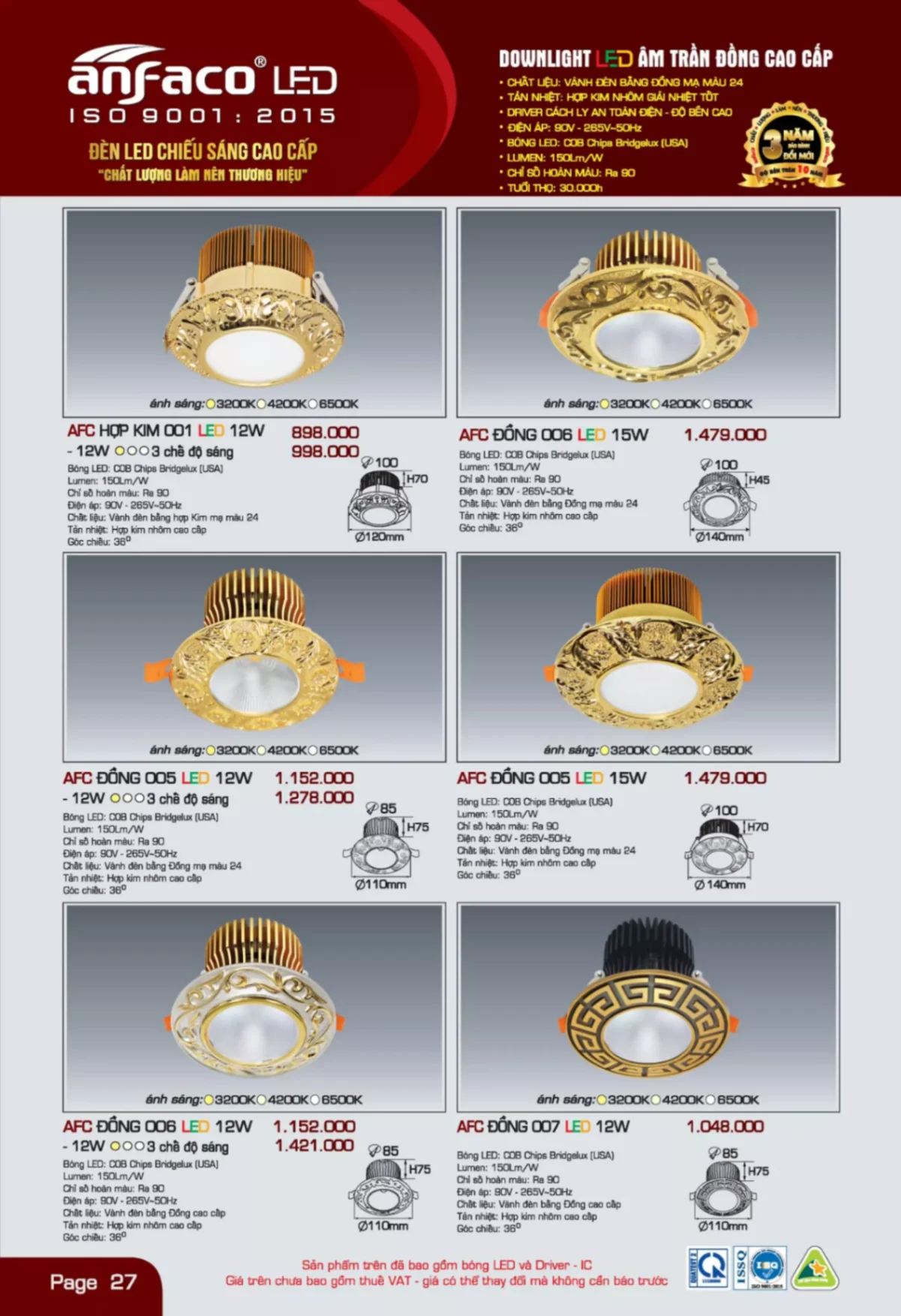 Bảng giá Đèn Led ANFACO (Catalogue 2023)