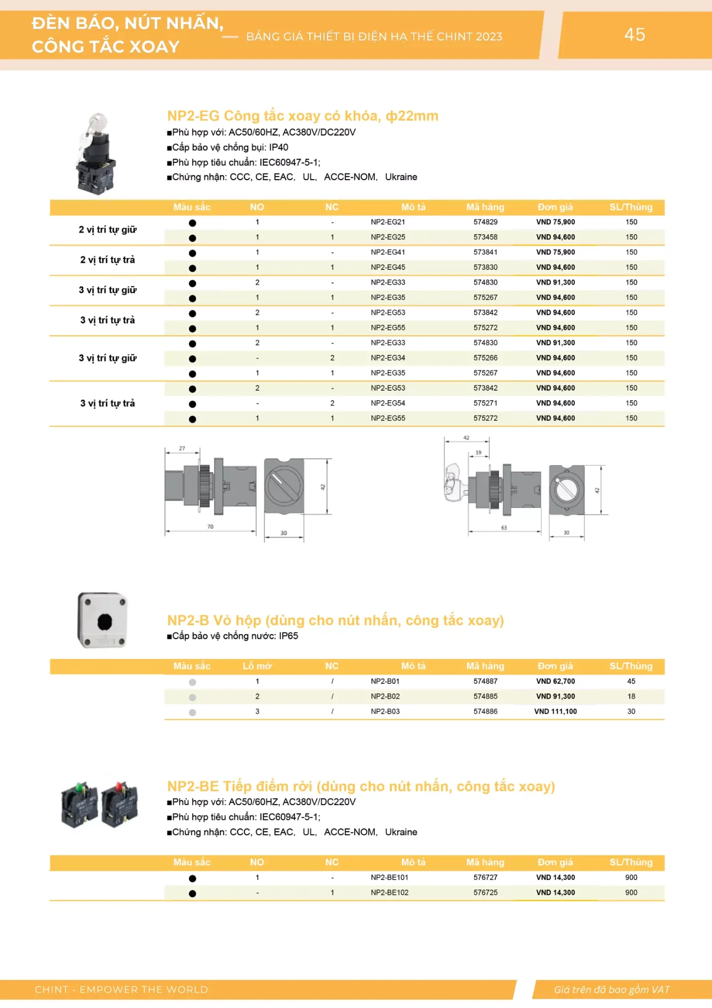 Bảng giá Thiết bị đóng cắt hạ thế CHINT (Catalogue 2023)