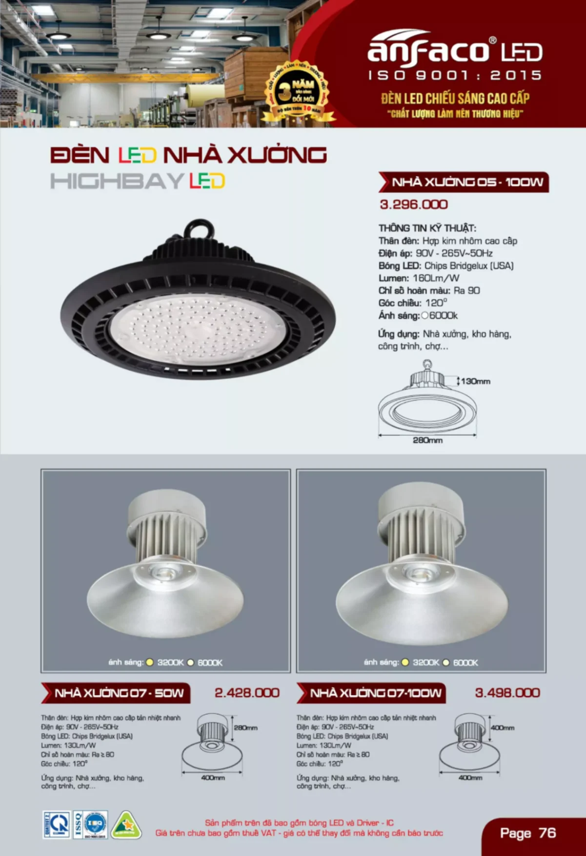 Bảng giá Đèn Led ANFACO (Catalogue 2023)