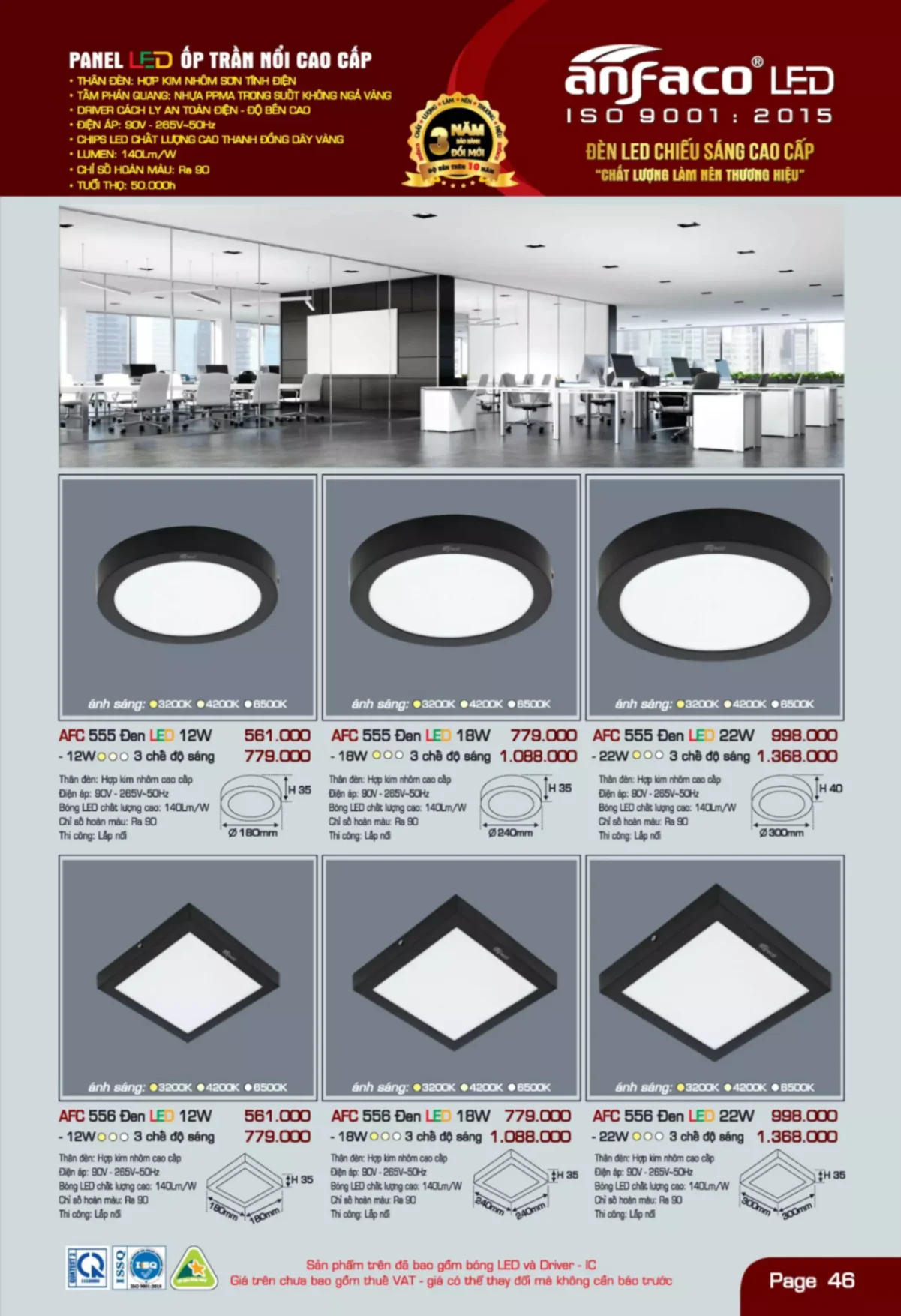 Bảng giá Đèn Led ANFACO (Catalogue 2023)