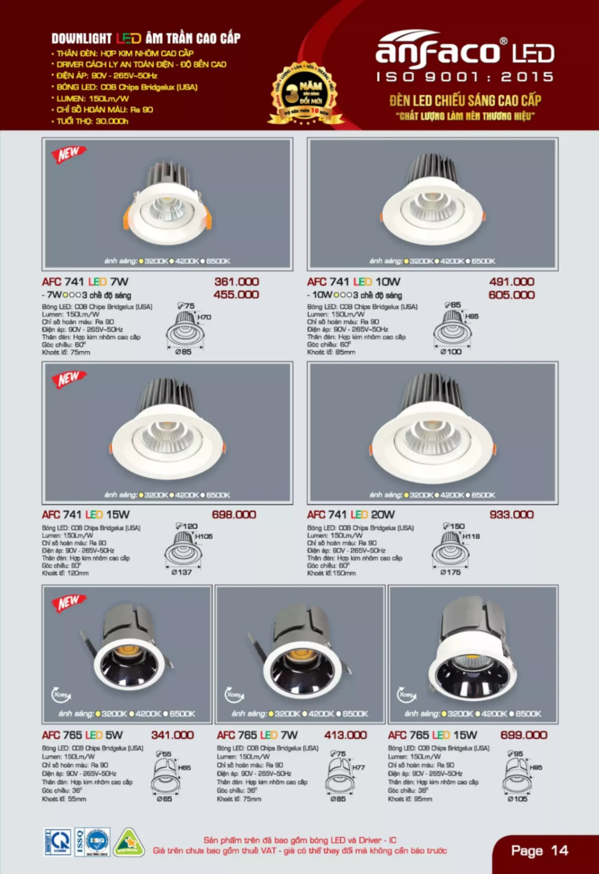 Bảng giá Đèn Led ANFACO (Catalogue 2023)