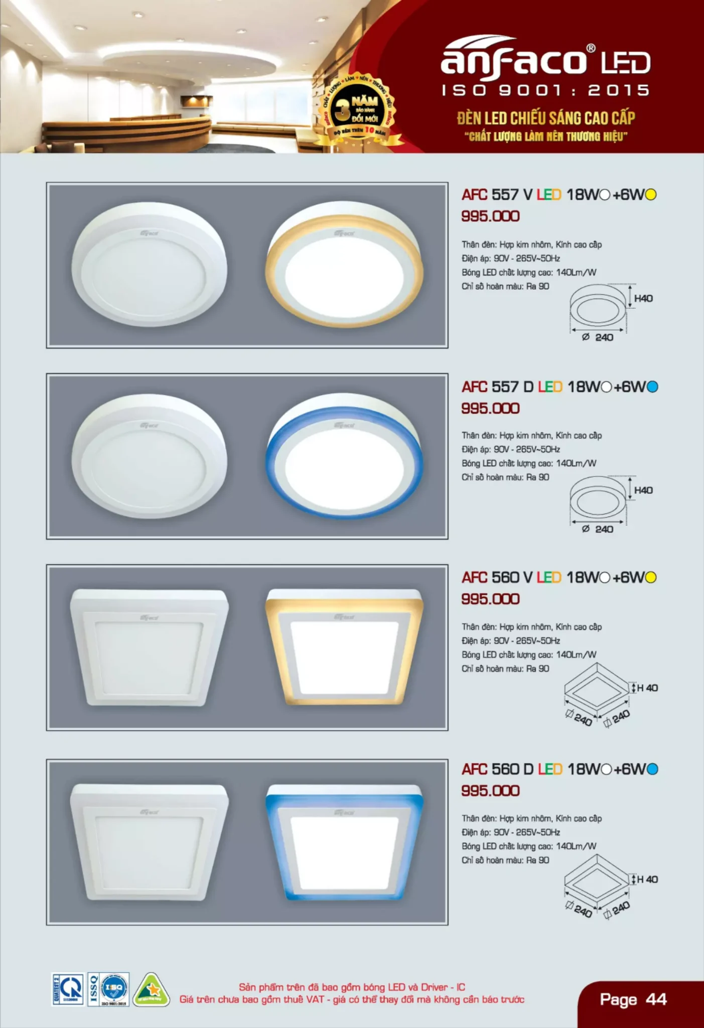 Bảng giá Đèn Led ANFACO (Catalogue 2023)