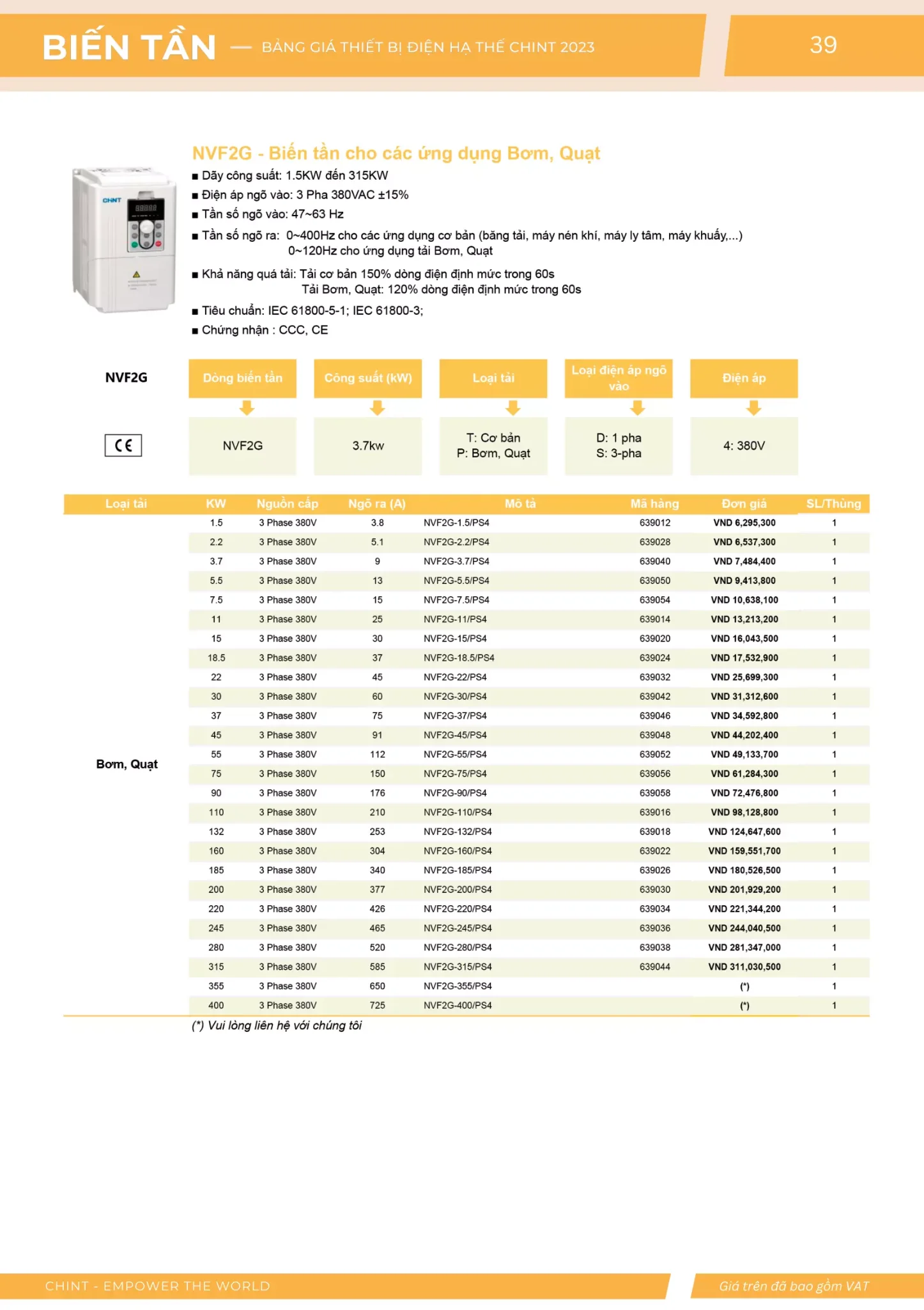 Bảng giá Thiết bị đóng cắt hạ thế CHINT (Catalogue 2023)