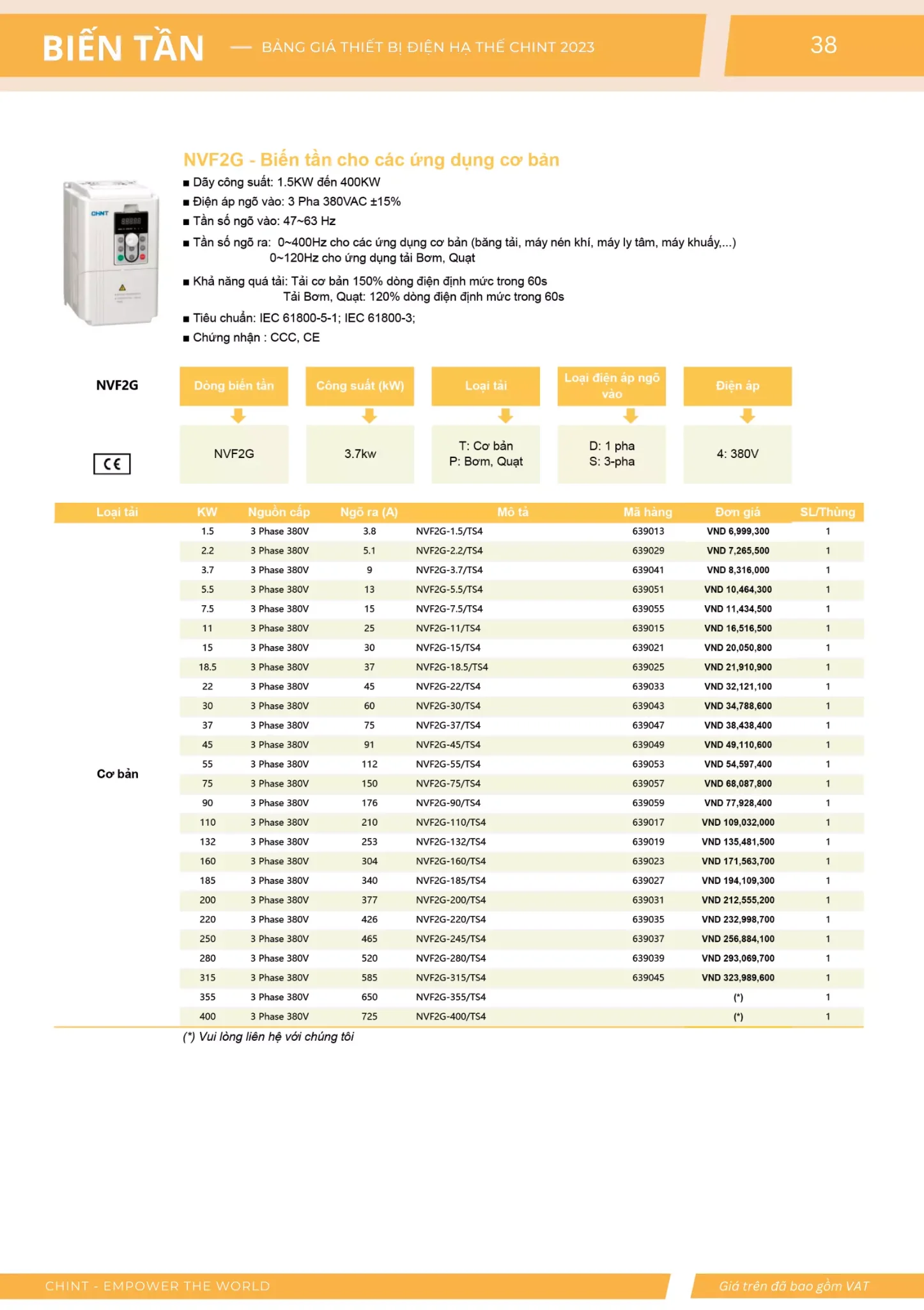 Bảng giá Thiết bị đóng cắt hạ thế CHINT (Catalogue 2023)