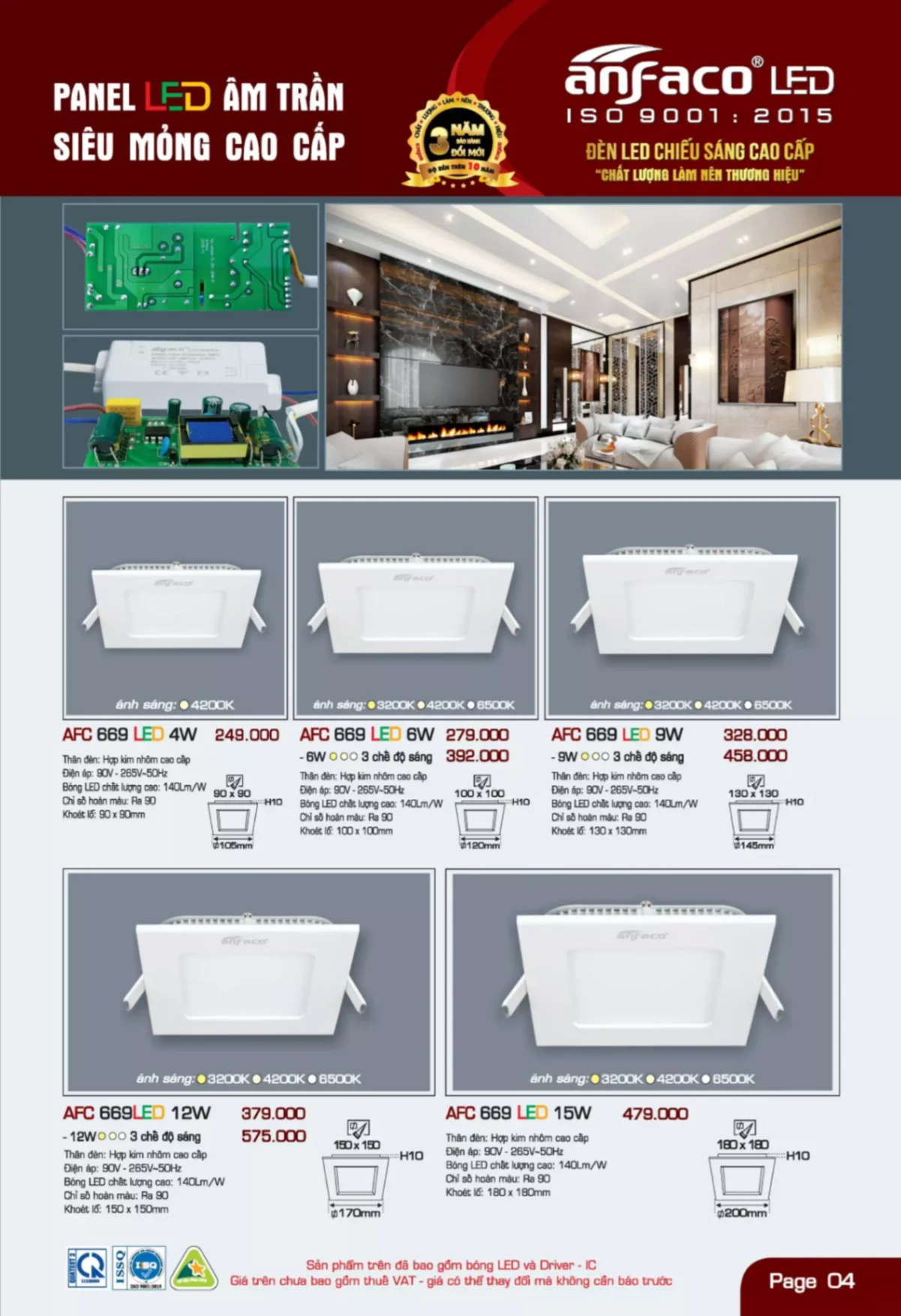 Bảng giá Đèn Led ANFACO (Catalogue 2023)