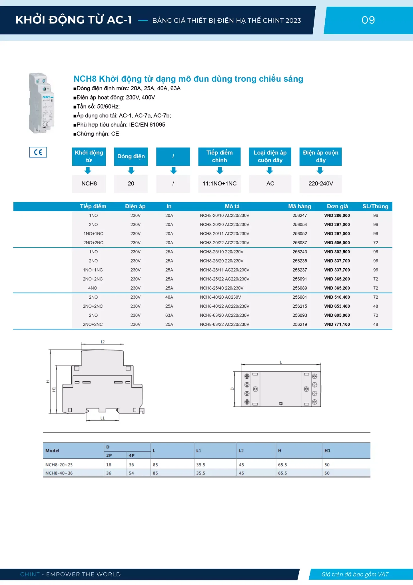 Bảng giá Thiết bị đóng cắt hạ thế CHINT (Catalogue 2023)