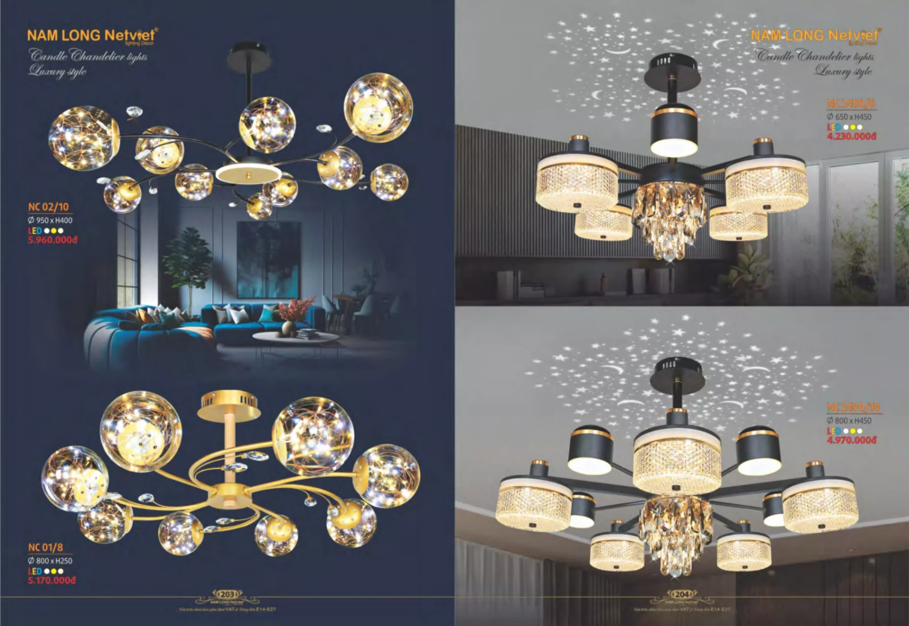 Bảng giá Đèn Trang Trí NAM LONG Netviet Lighting Decor (Catalogue 2023-2024)