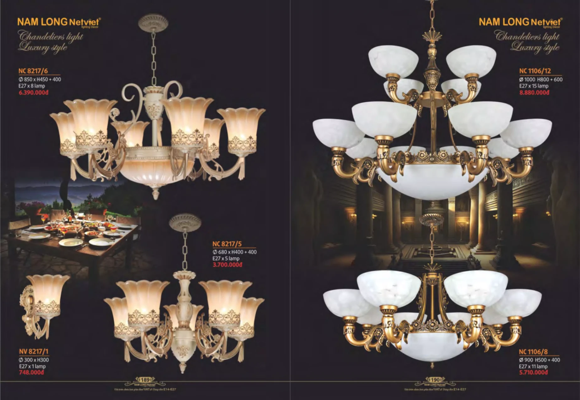 Bảng giá Đèn Trang Trí NAM LONG Netviet Lighting Decor (Catalogue 2023-2024)